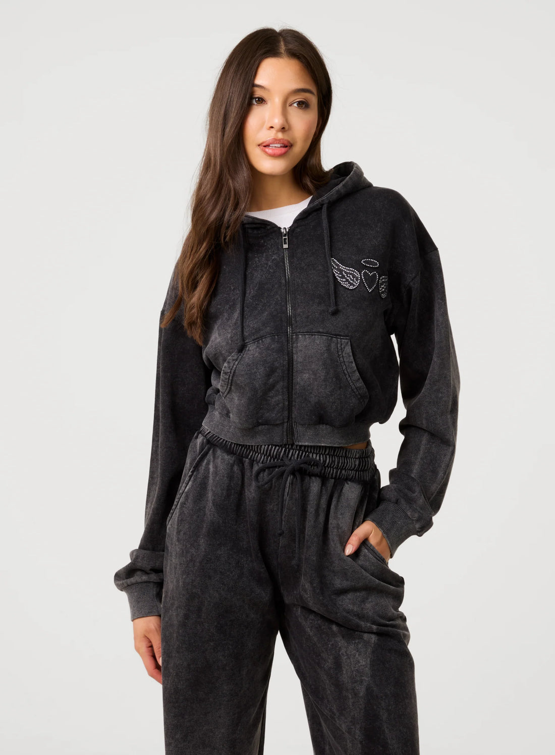 Halo Diamante Heart Zip Up Hoodie