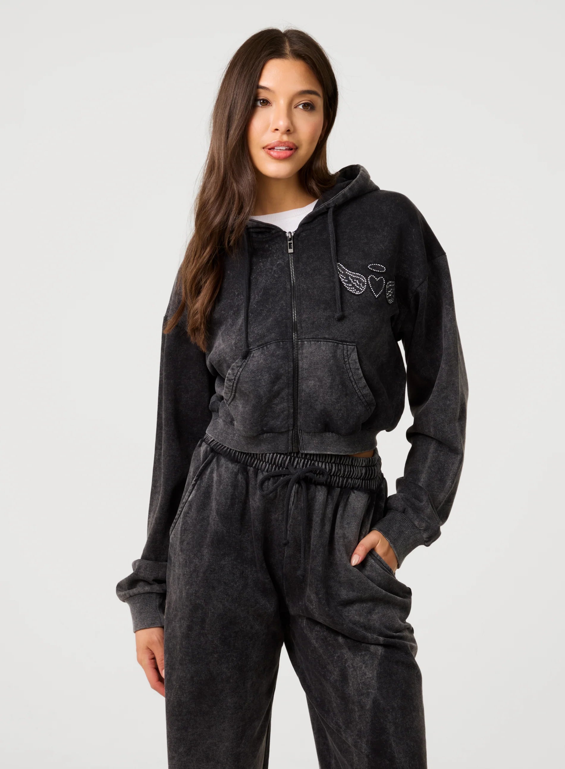 Halo Diamante Heart Zip Up Hoodie