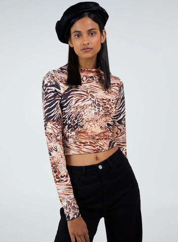 Long Sleeve Animal Print Crop Top