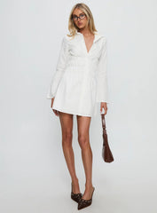 Stellaria Ruched Long Sleeve Mini Dress White