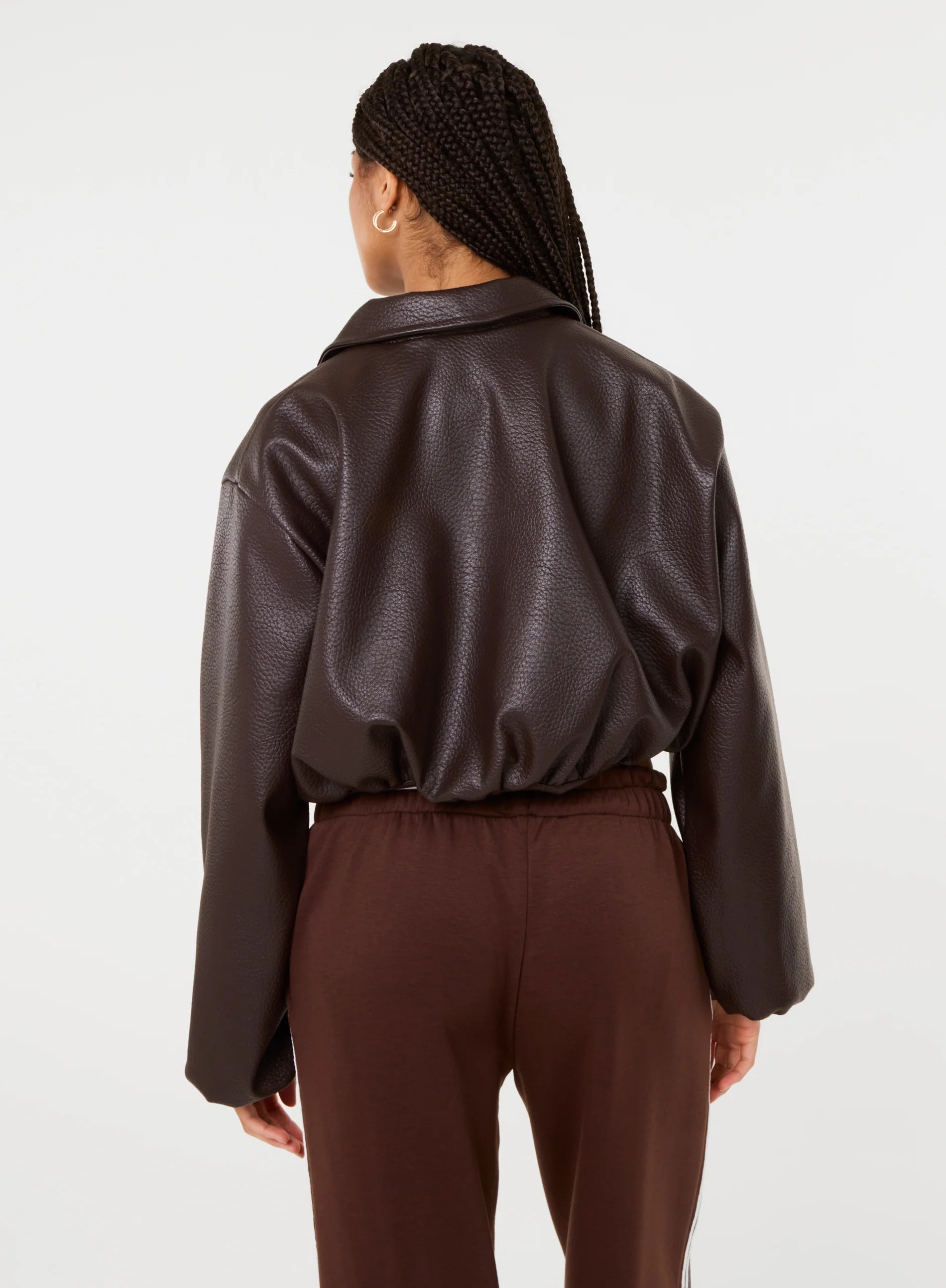 Faux Leather Puffball Jacket