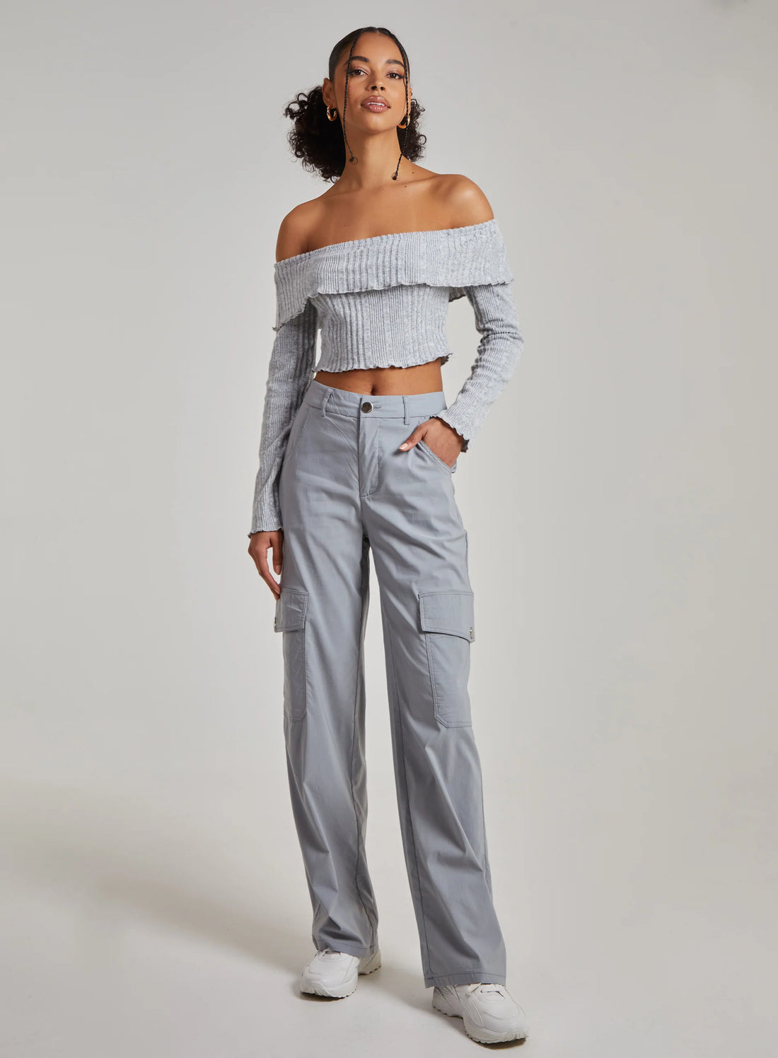 Wide Brushed Ribbed Bardot Top