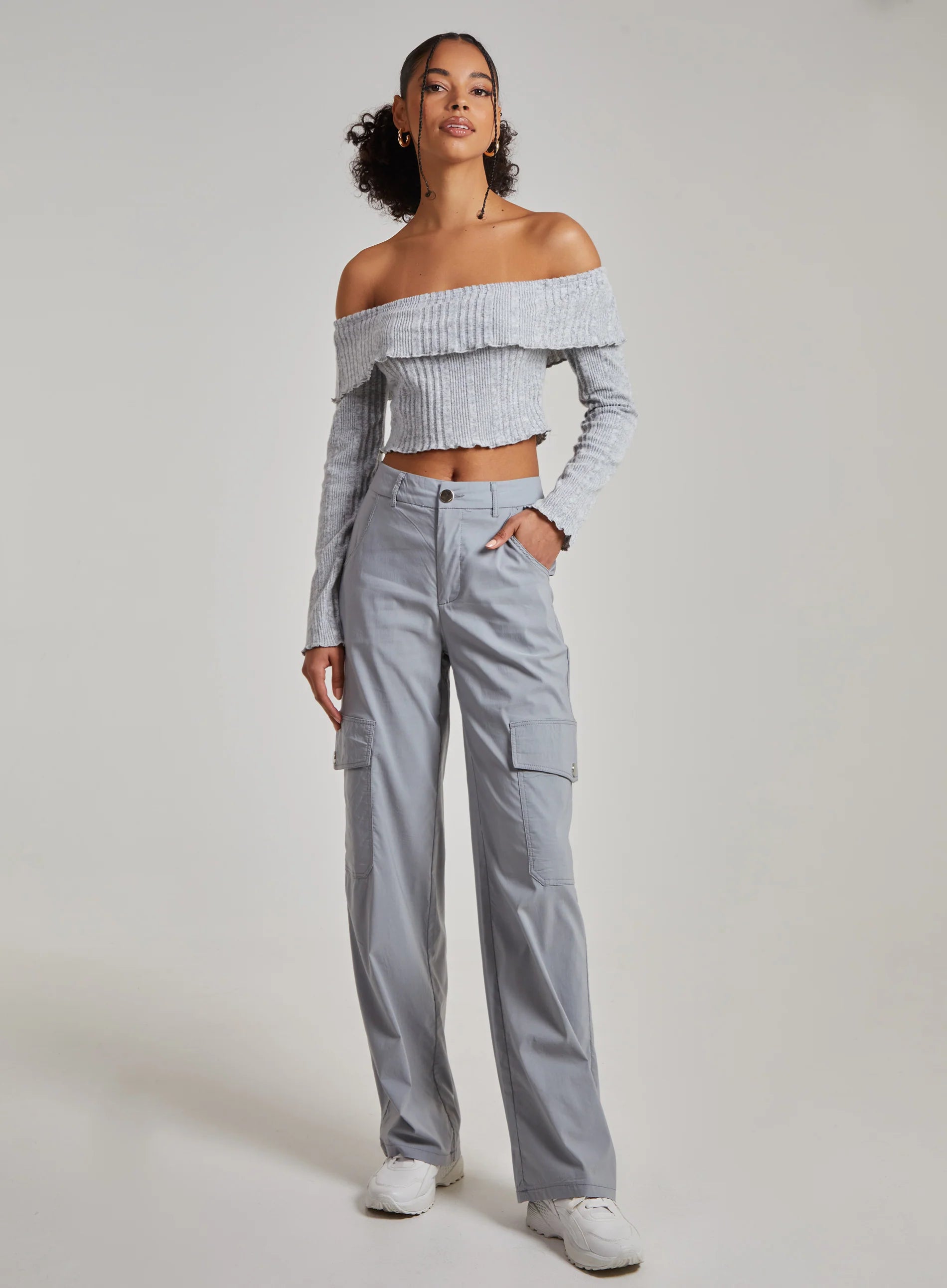 Wide Brushed Ribbed Bardot Top