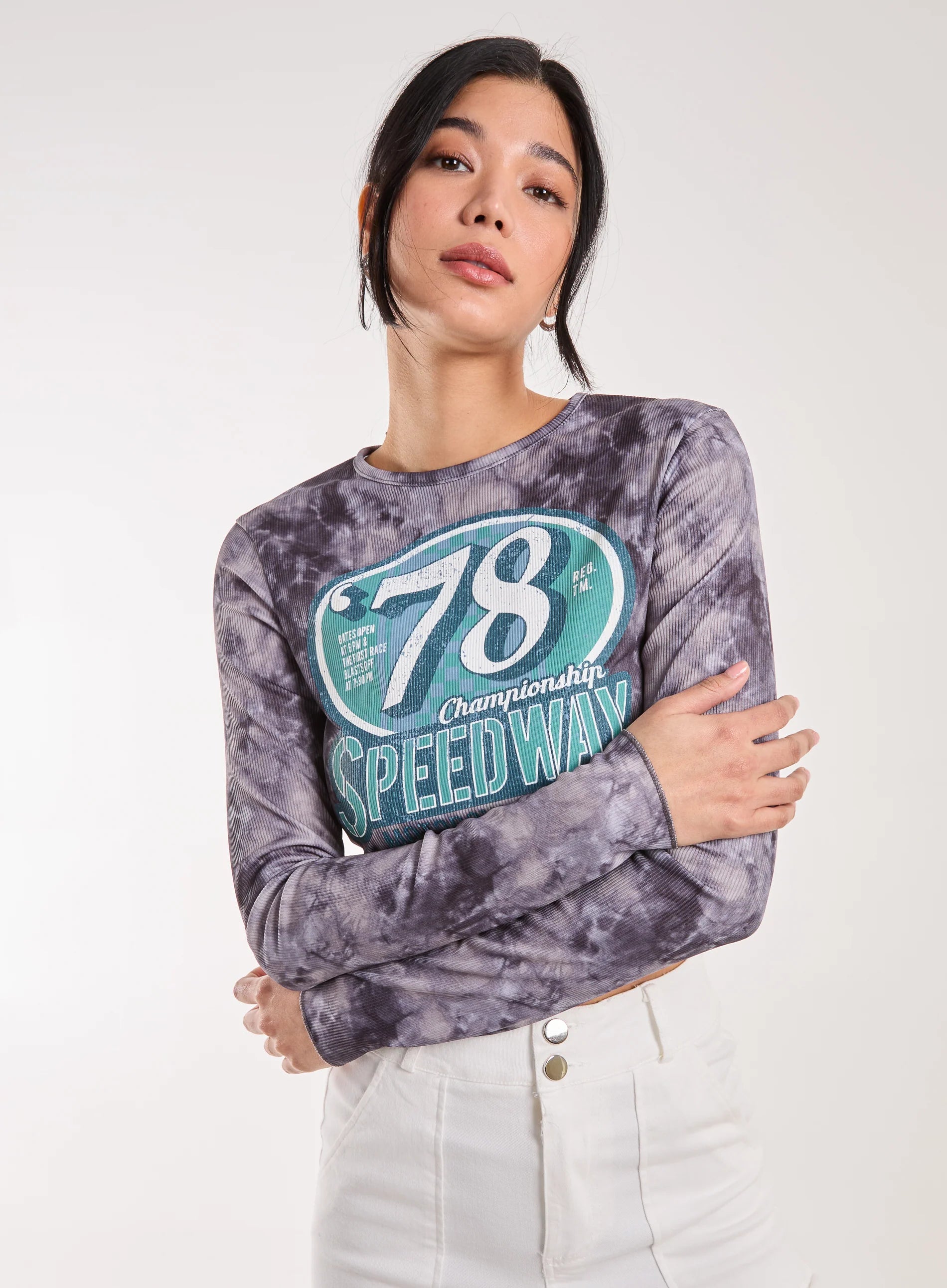 Racer Washed Printed Long Sleeve Top