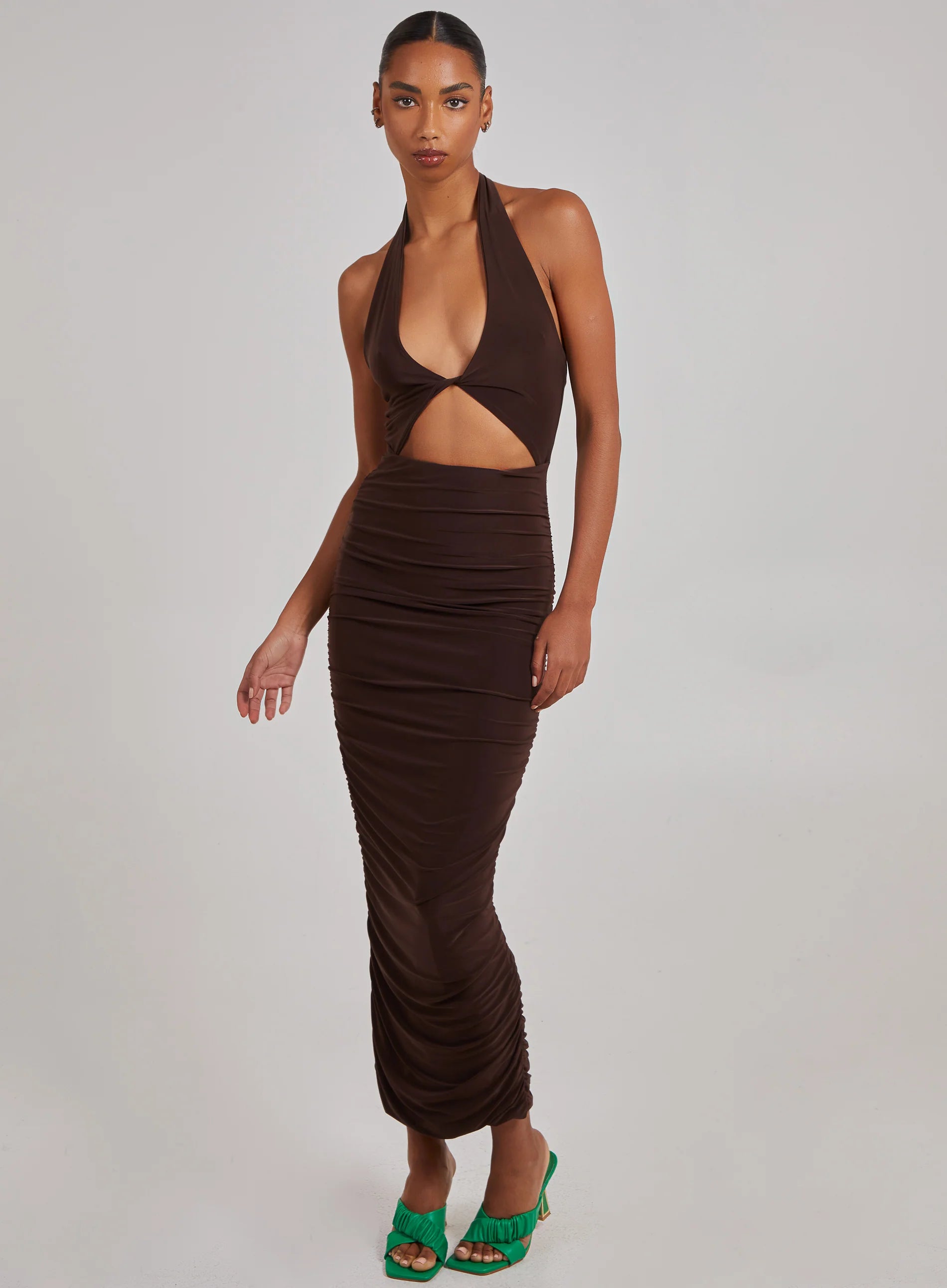 Cut Out Gathered Midi Dress