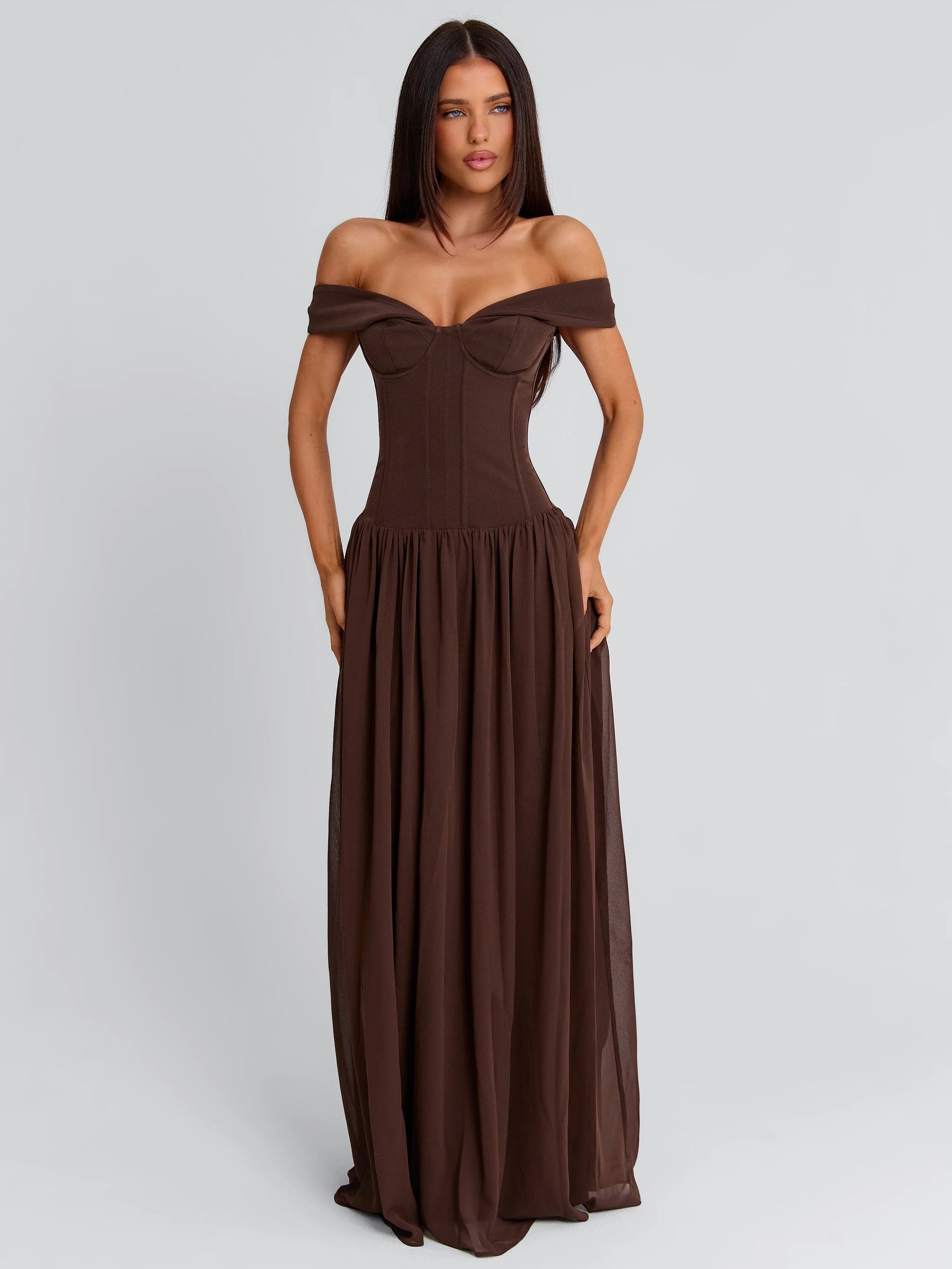 JUNIPIA MAXI DRESS CHOCOLATE