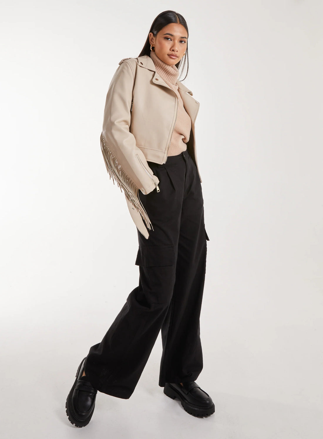 Fringed Cropped PU Jacket