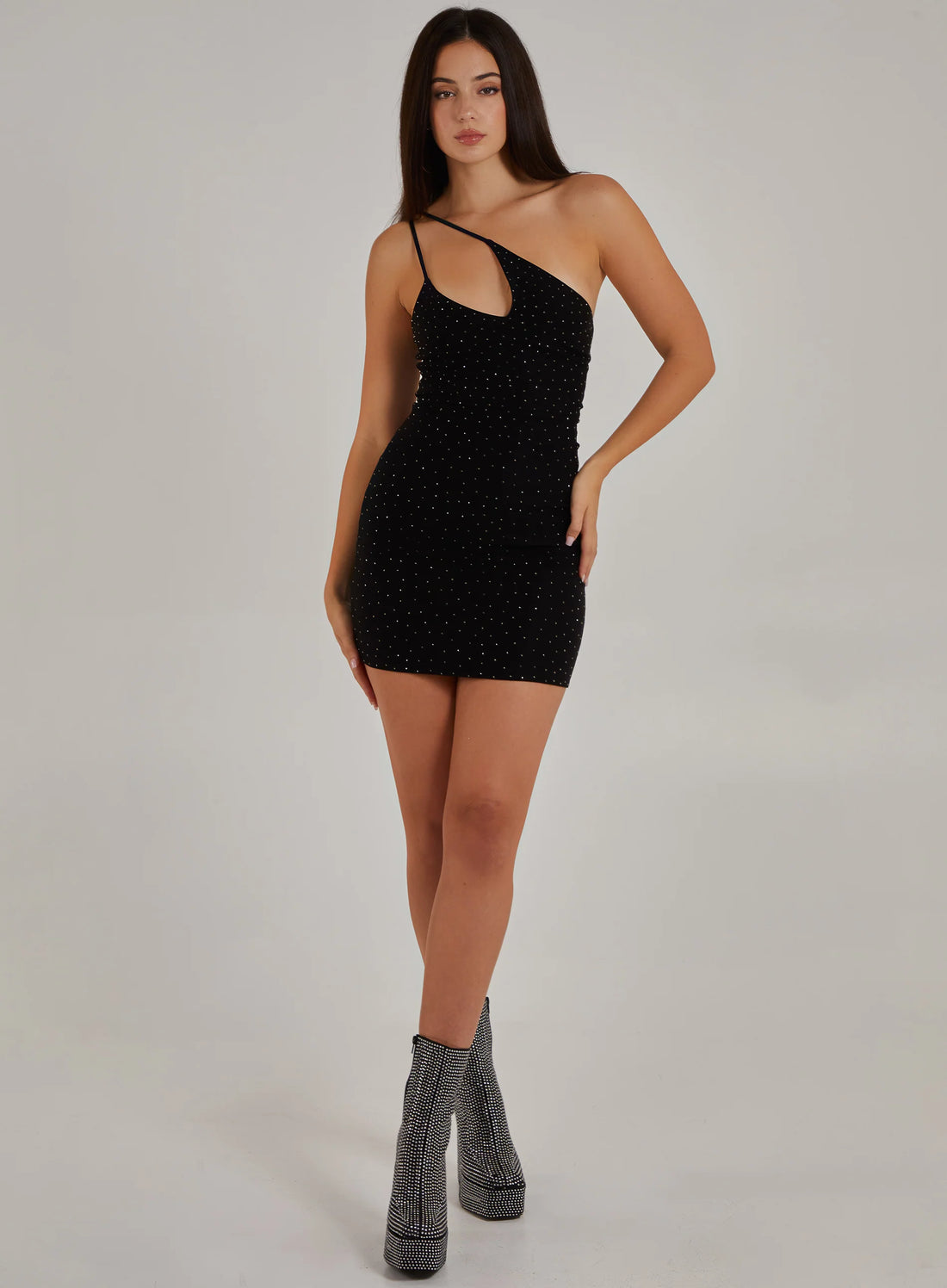 Cut Out Rhinestone Bodycon Dress