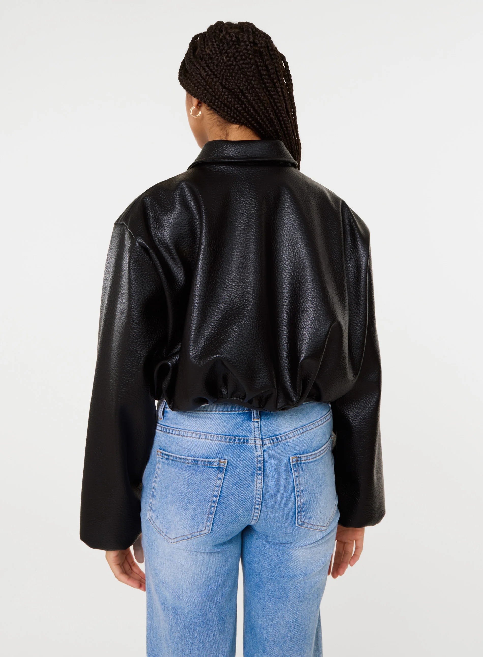 Faux Leather Puffball Jacket