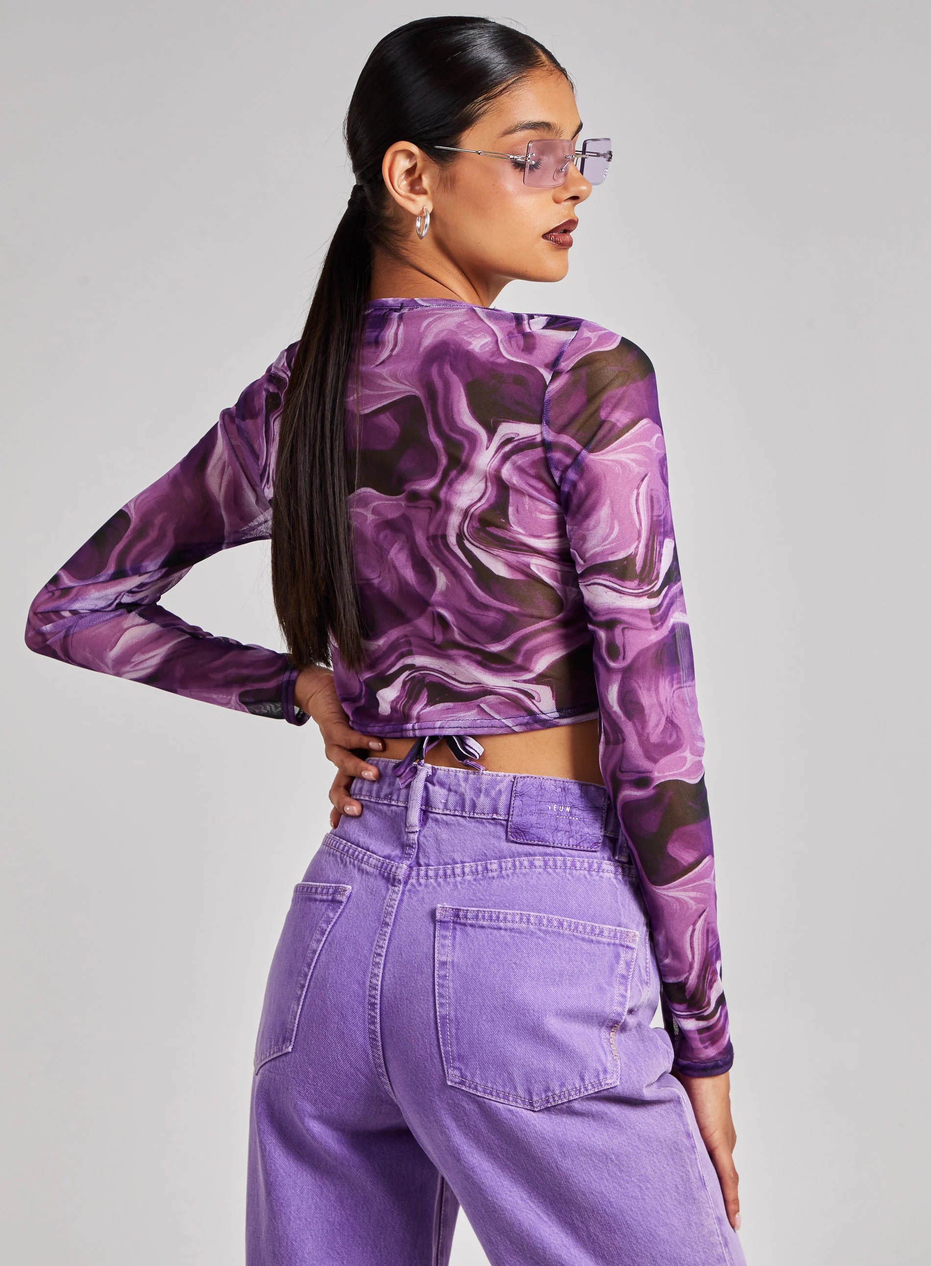 Long Sleeve Marble Print Top