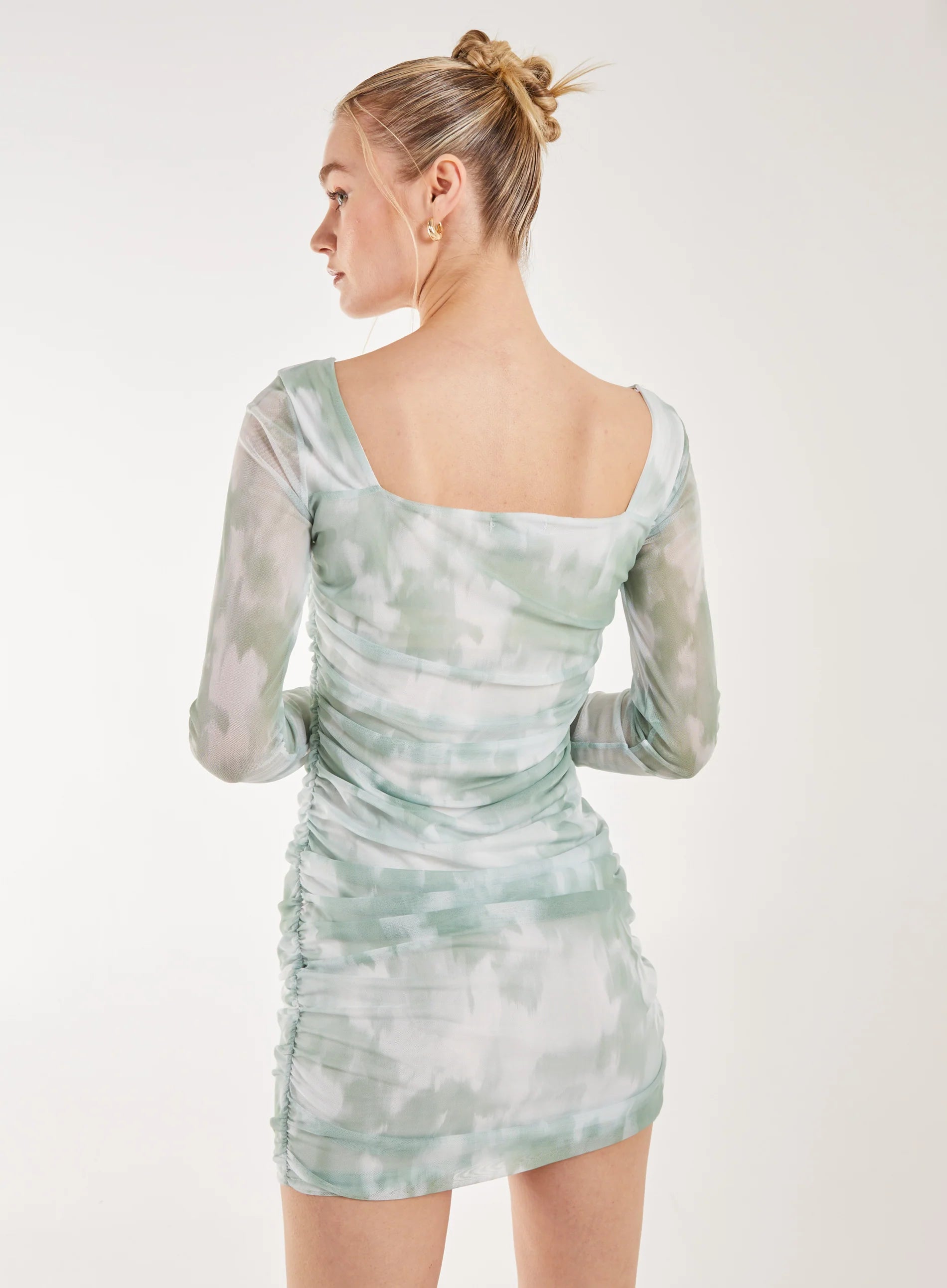 Soft Smudge Print Long Sleeve Mini Dress