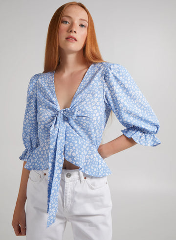 Ditsy Print Tie Front Crop Top