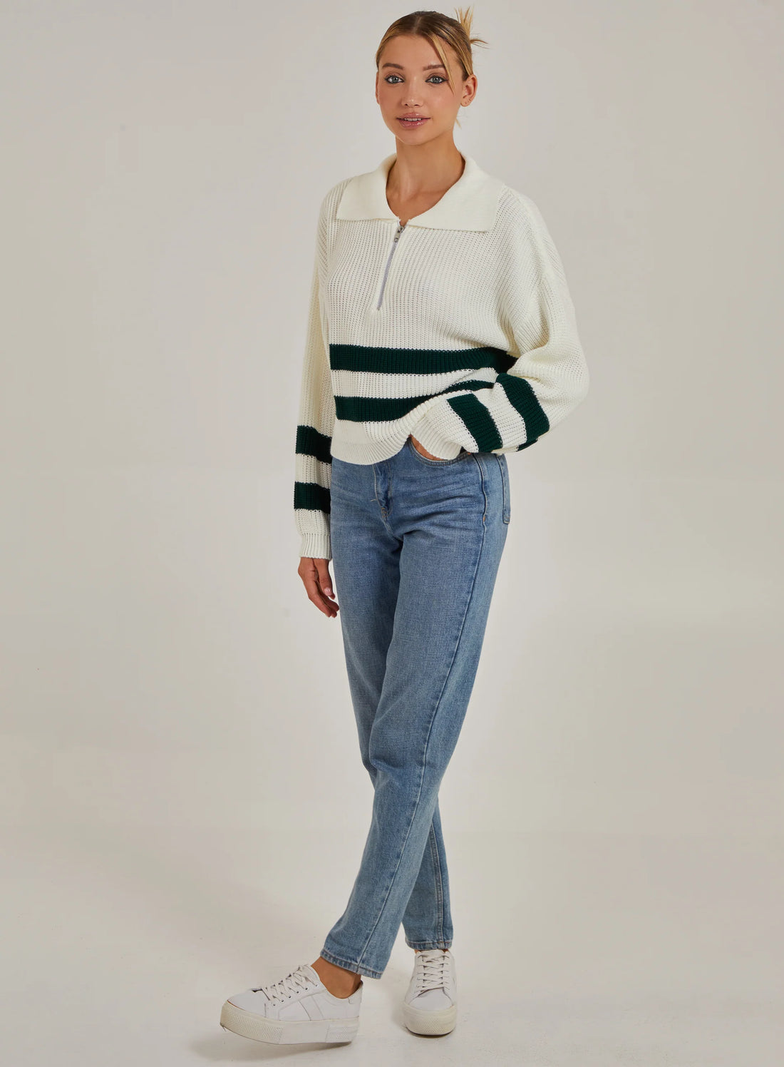 Striped Zip Up Knitted Jumper