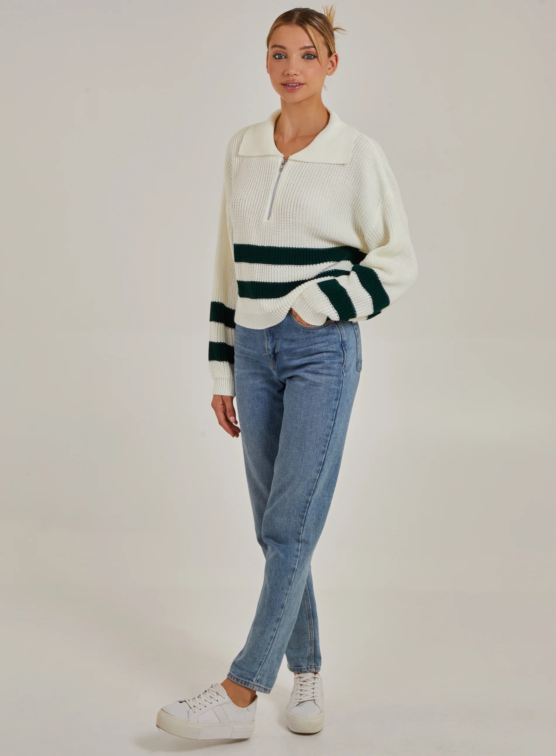 Striped Zip Up Knitted Jumper