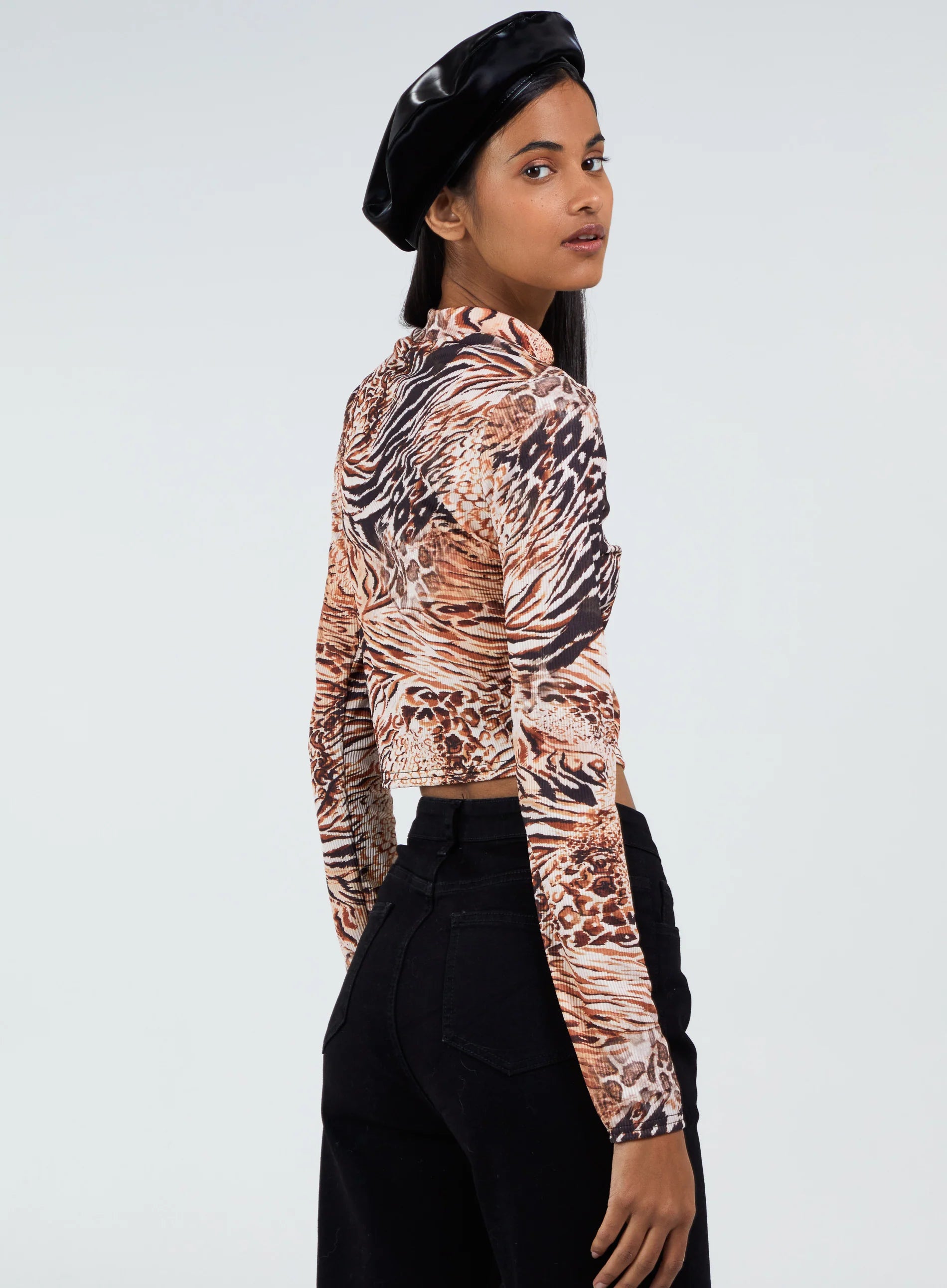 Long Sleeve Animal Print Crop Top
