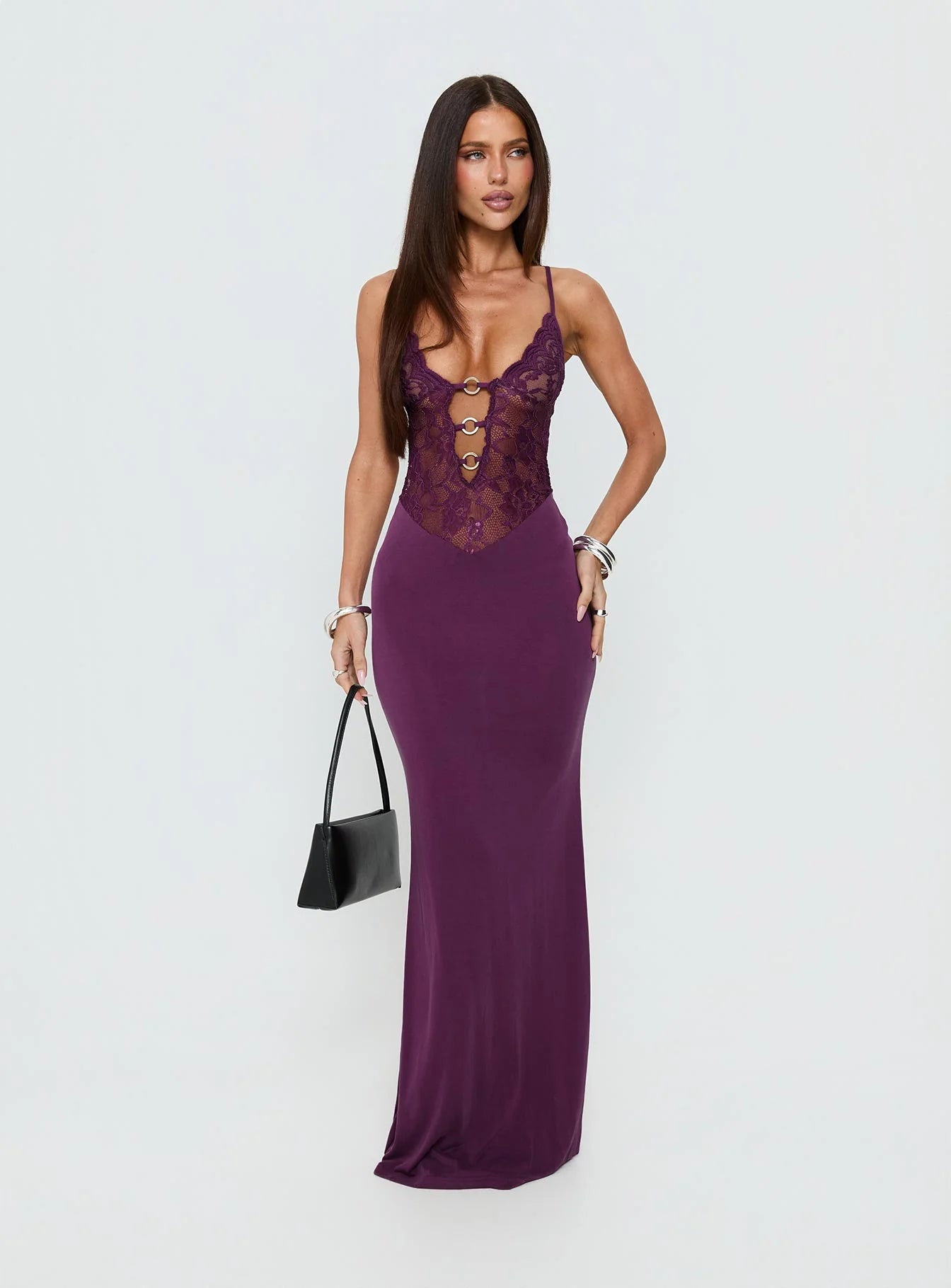 Totema Lace Halter Maxi Dress Purple