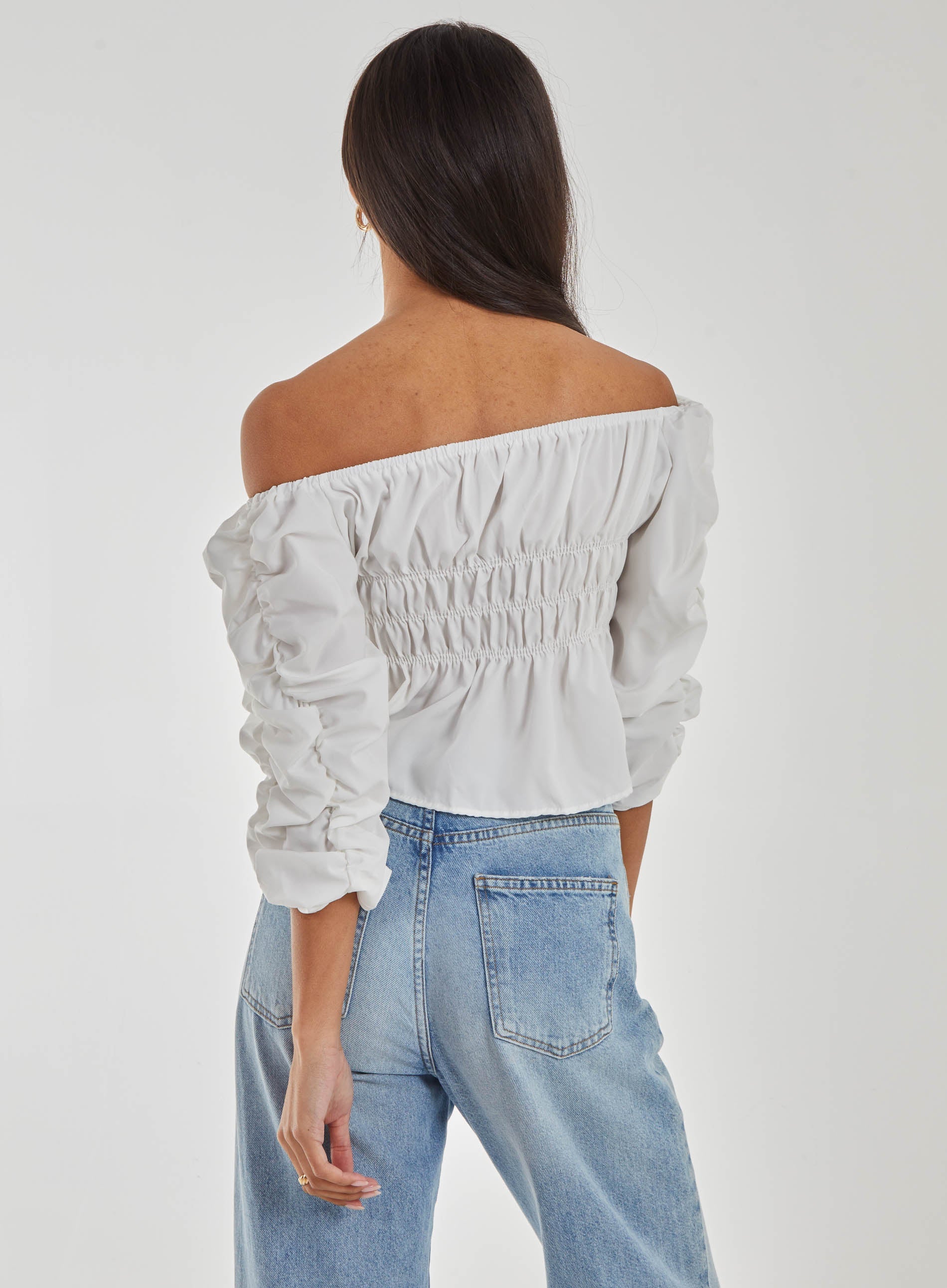 Shirred Detail Puff Sleeve Crop Top