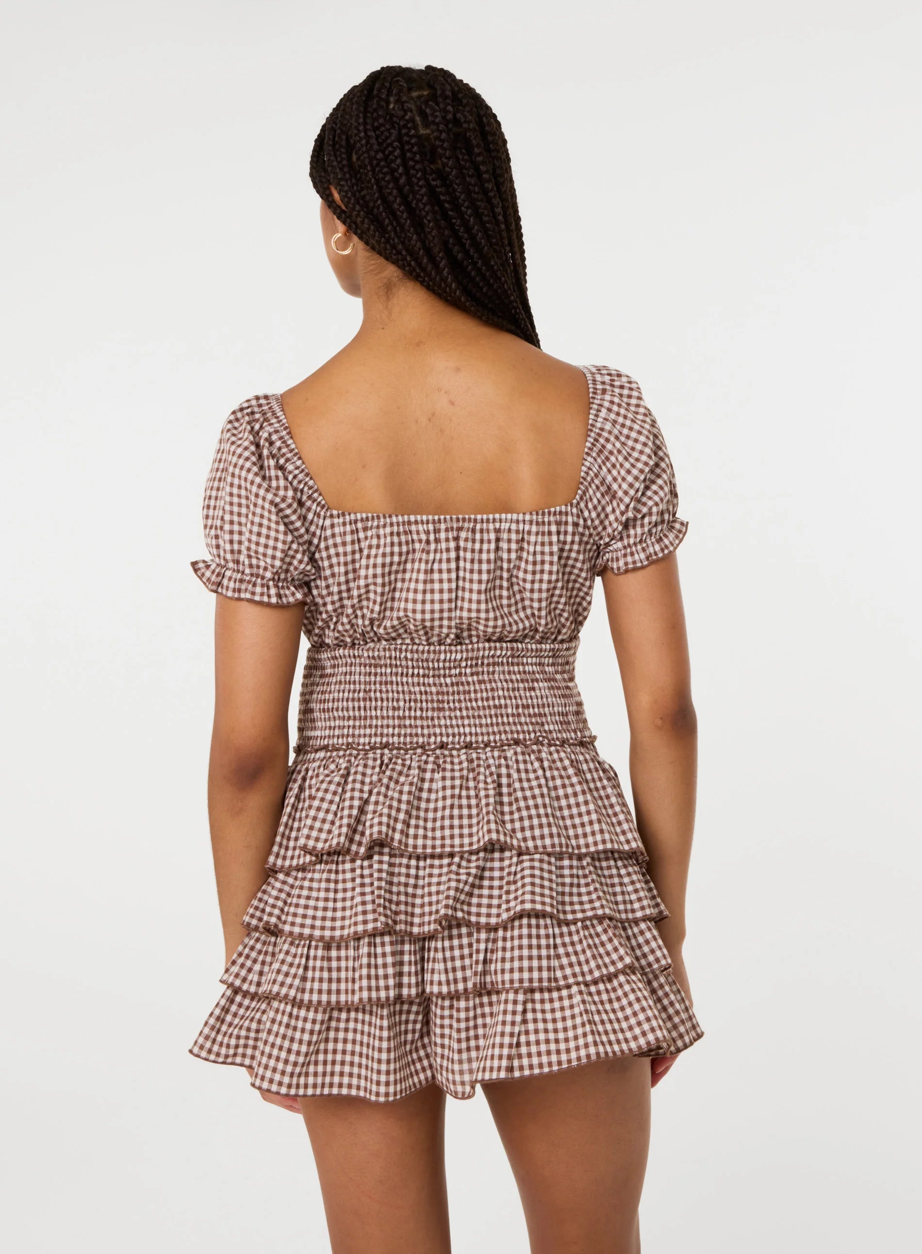 Gingham Puff Sleeve Crop Top