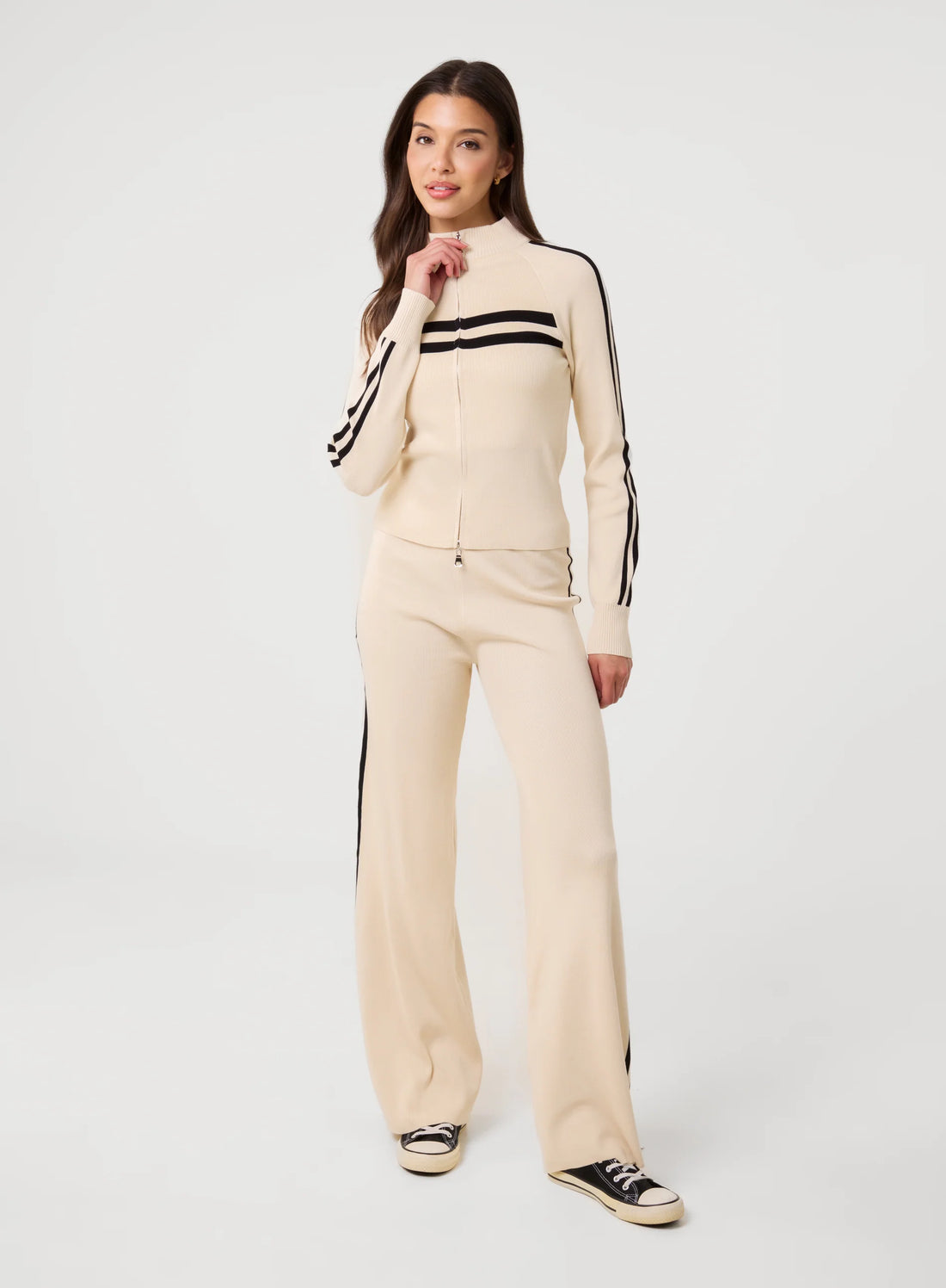 Stripe Front Zip Up Sweatshirt