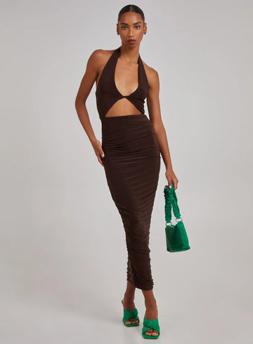 Cut Out Gathered Midi Dress