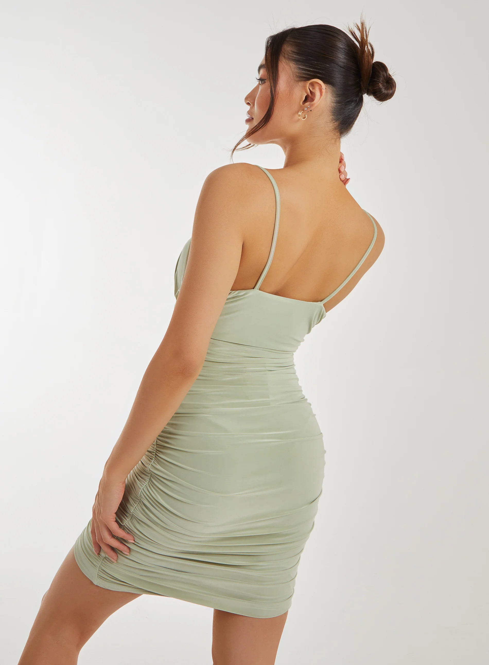 Cupped Ruched Mini Strappy Dress