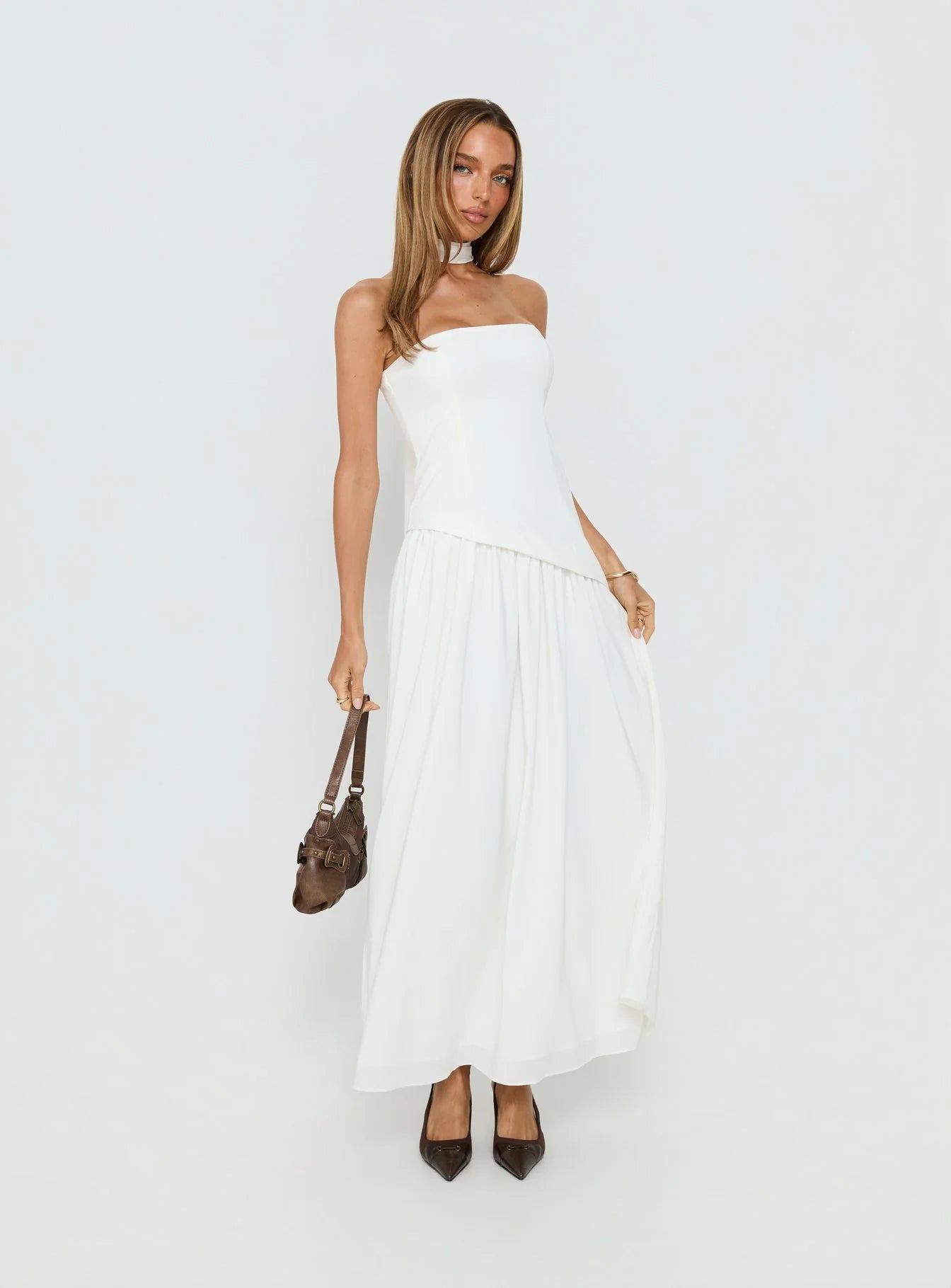 Odela Strapless Drop Waist Maxi Dress White
