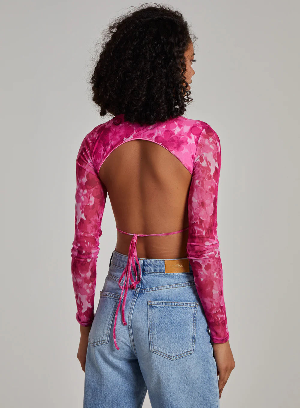Graphic Floral Long Sleeve Backless Bodysuit