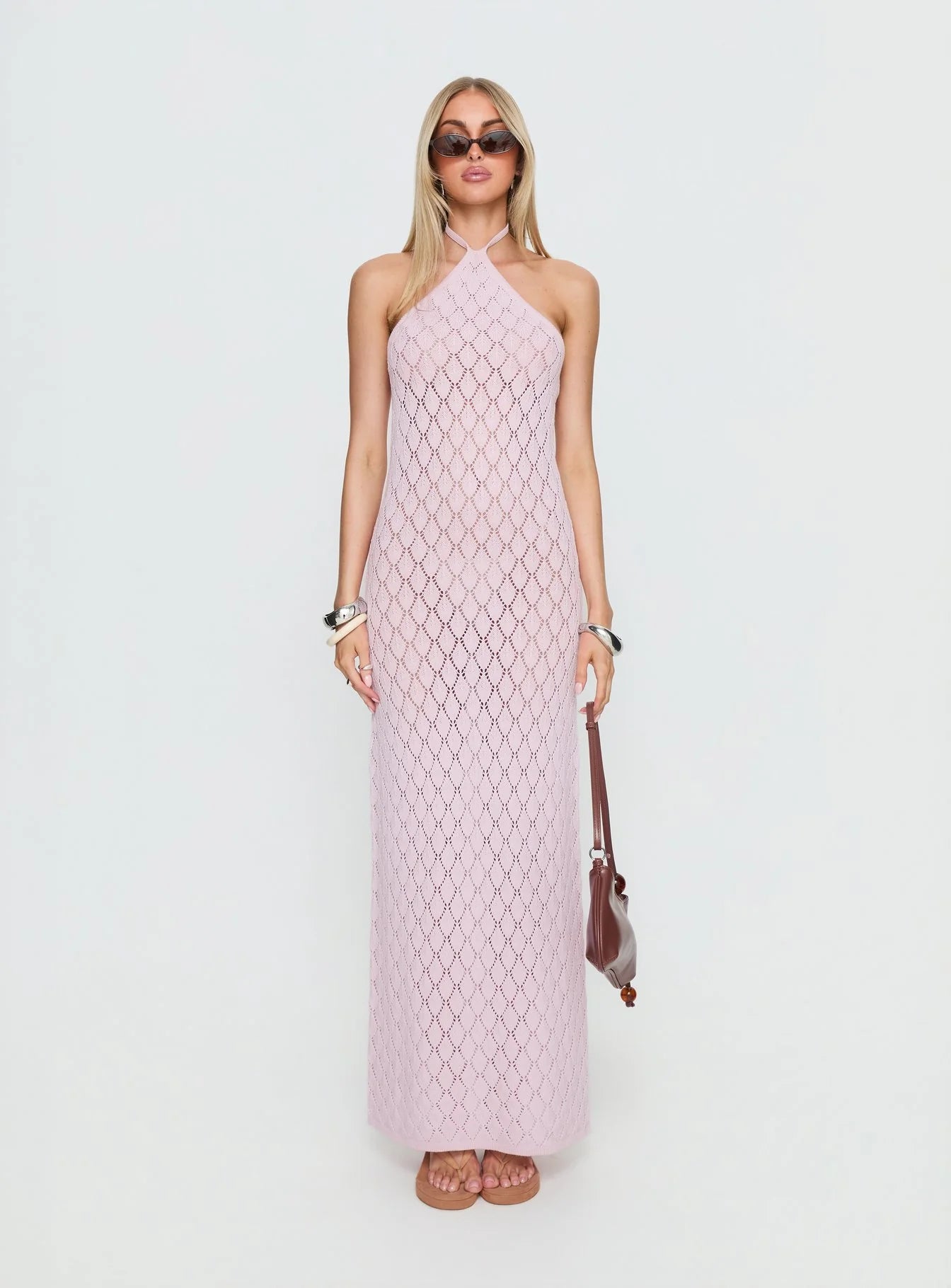 Jorda Halter Crochet Maxi Dress Pink