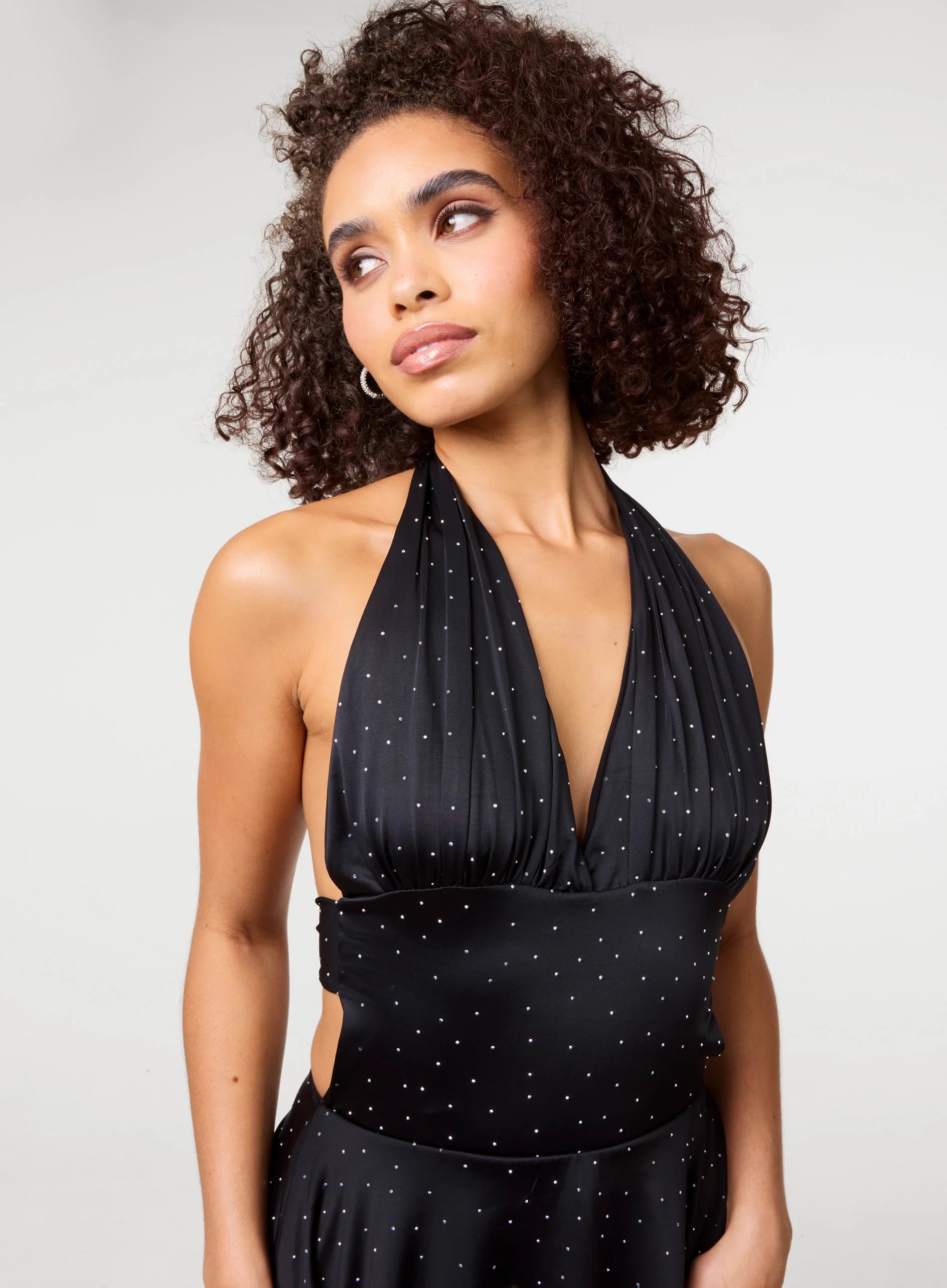 Diamante Slinky Halter Dress