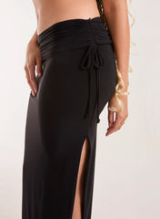 Low Rise Fold Over Slinky Maxi Skirt