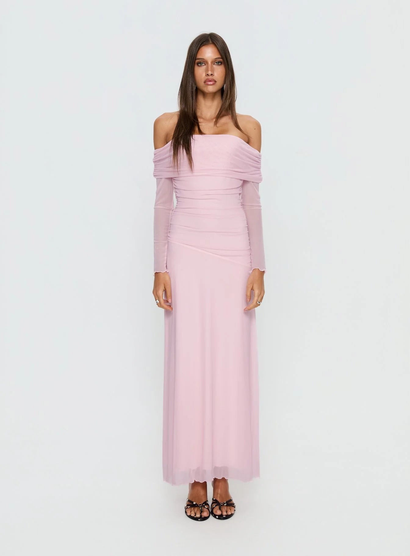 Emorissa Off Shoulder Long Sleeve Maxi Dress Soft Pink