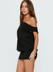 Ellah One Shoulder Drapey Mini Dress Black