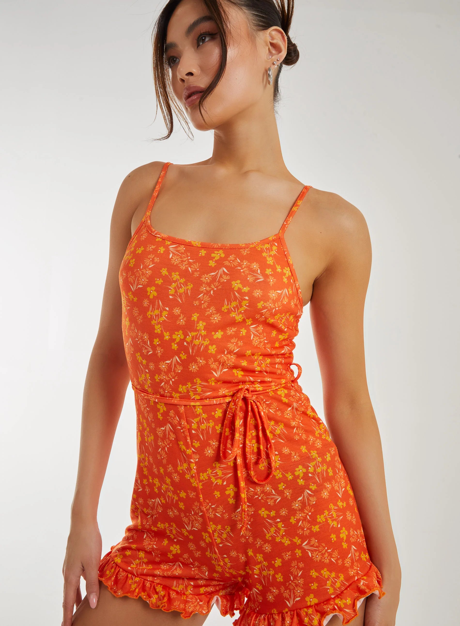 Floral Print  Frill Hem Playsuit