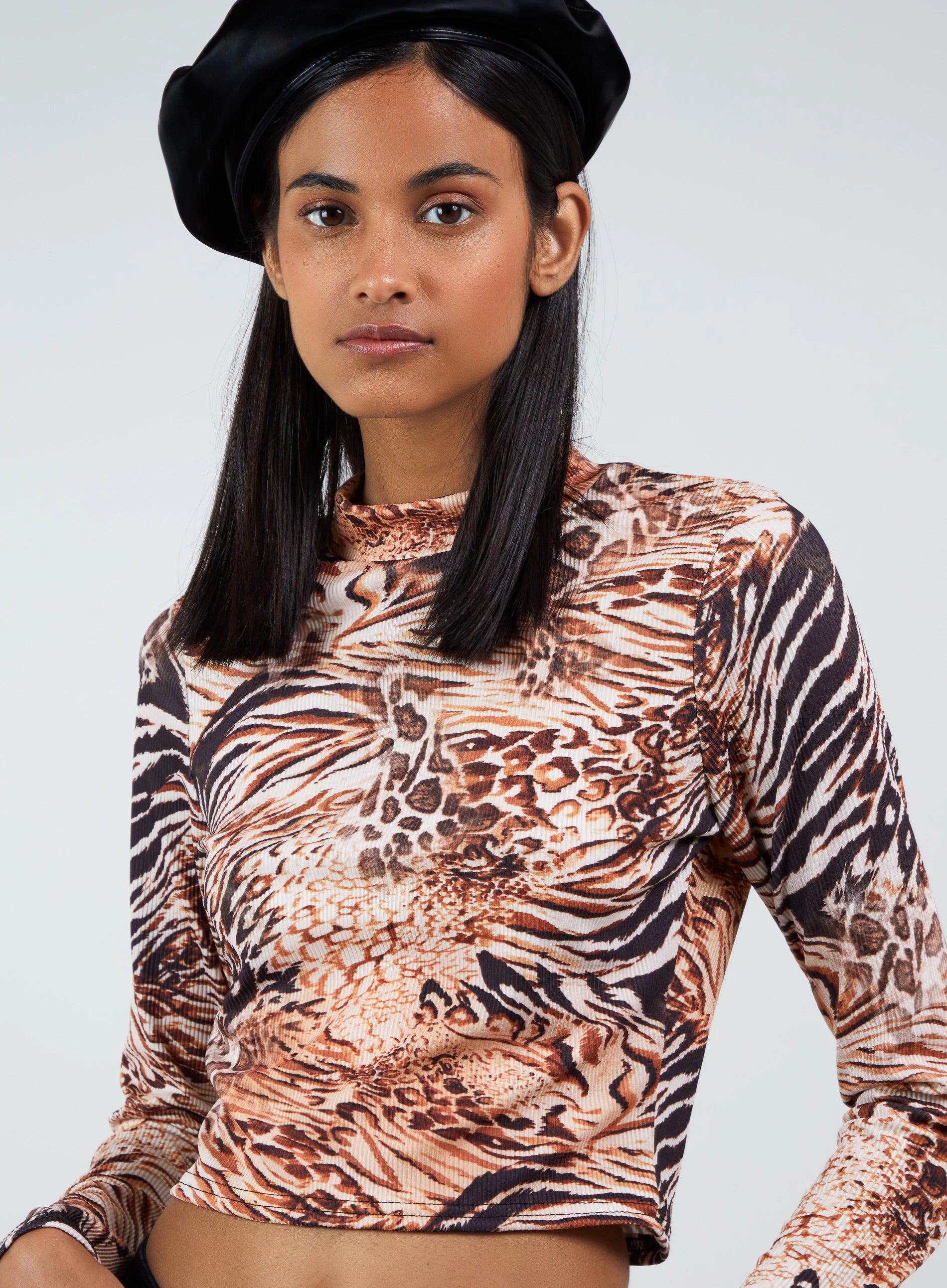 Long Sleeve Animal Print Crop Top