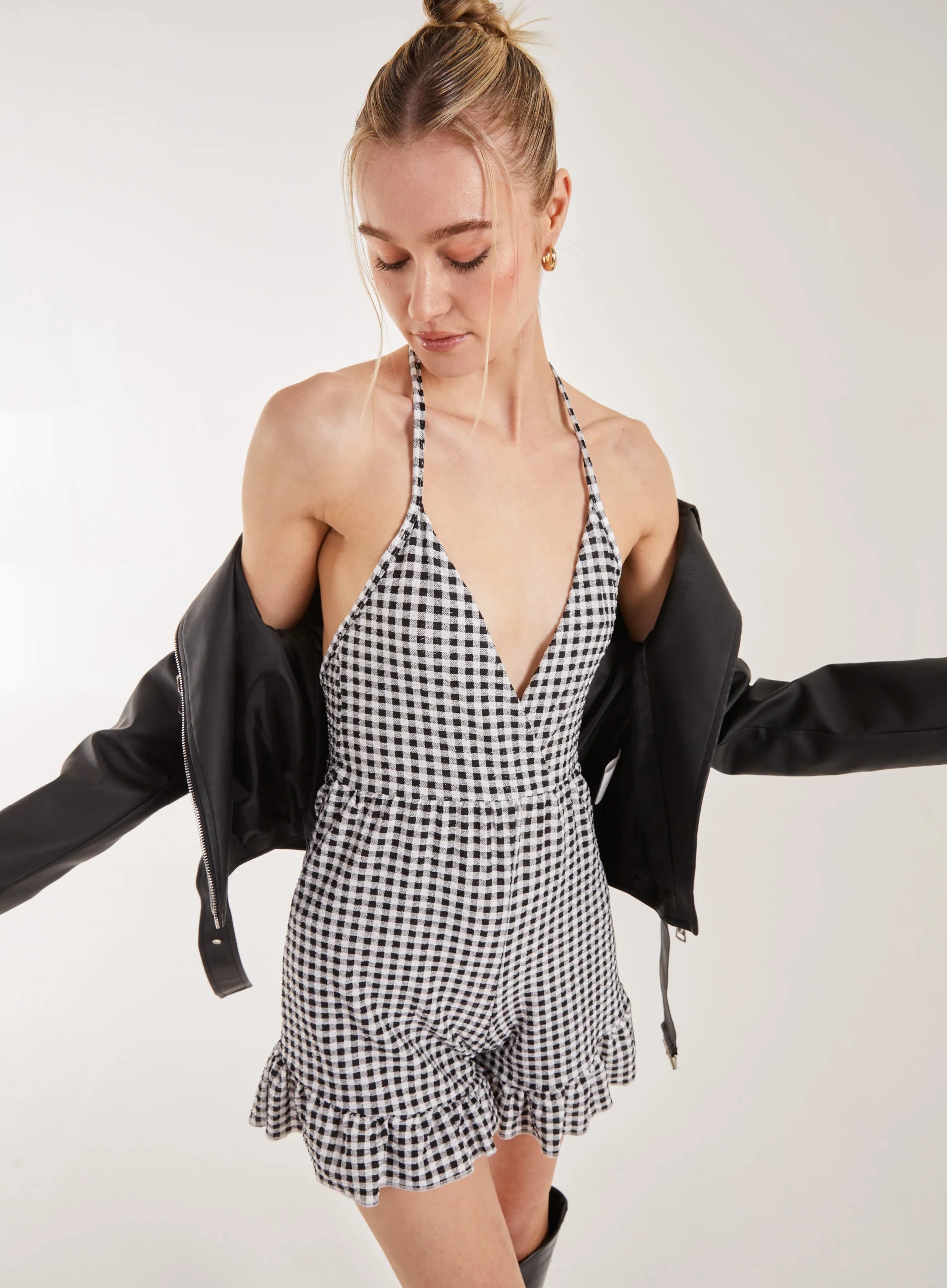 Gingham Frill Jacquard Playsuit