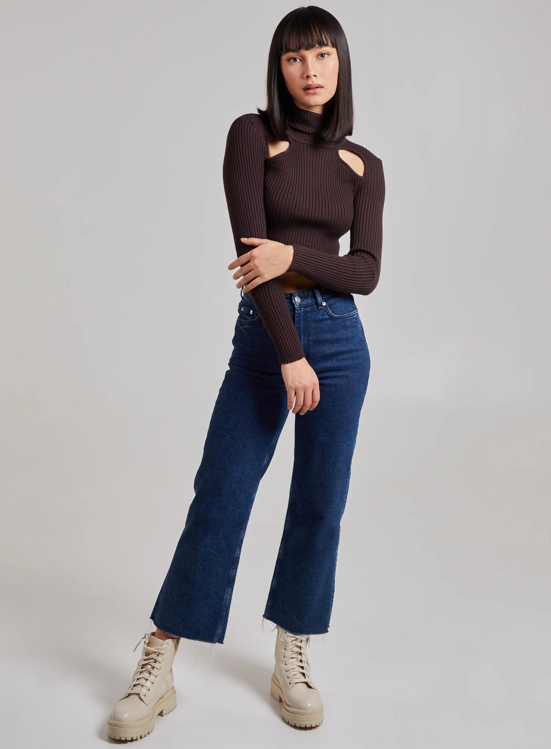 Ribbed Roll Neck Jumper With Cut Out Detail
