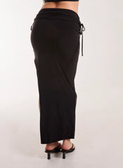 Low Rise Fold Over Slinky Maxi Skirt