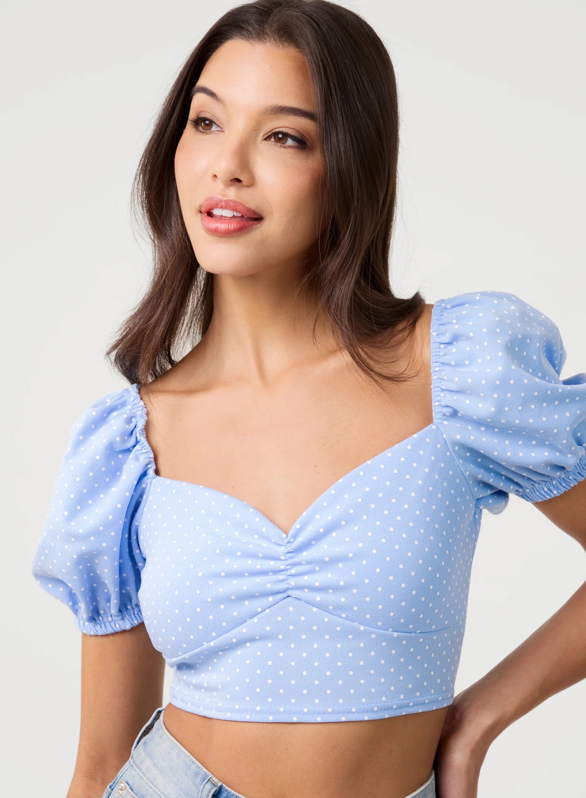 Polka Dot Puff Sleeve Top