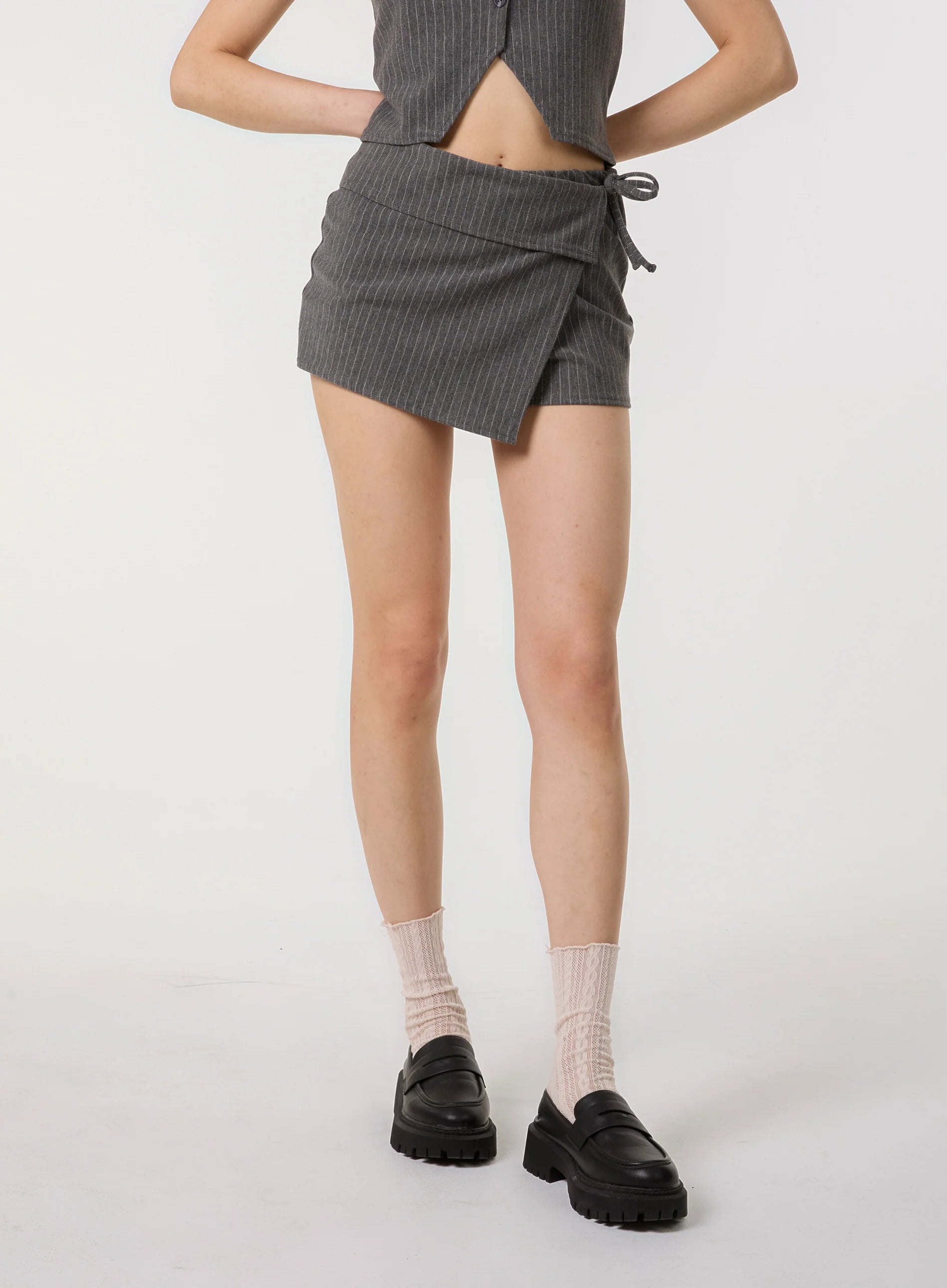 Pinstripe Wrap Front Skort
