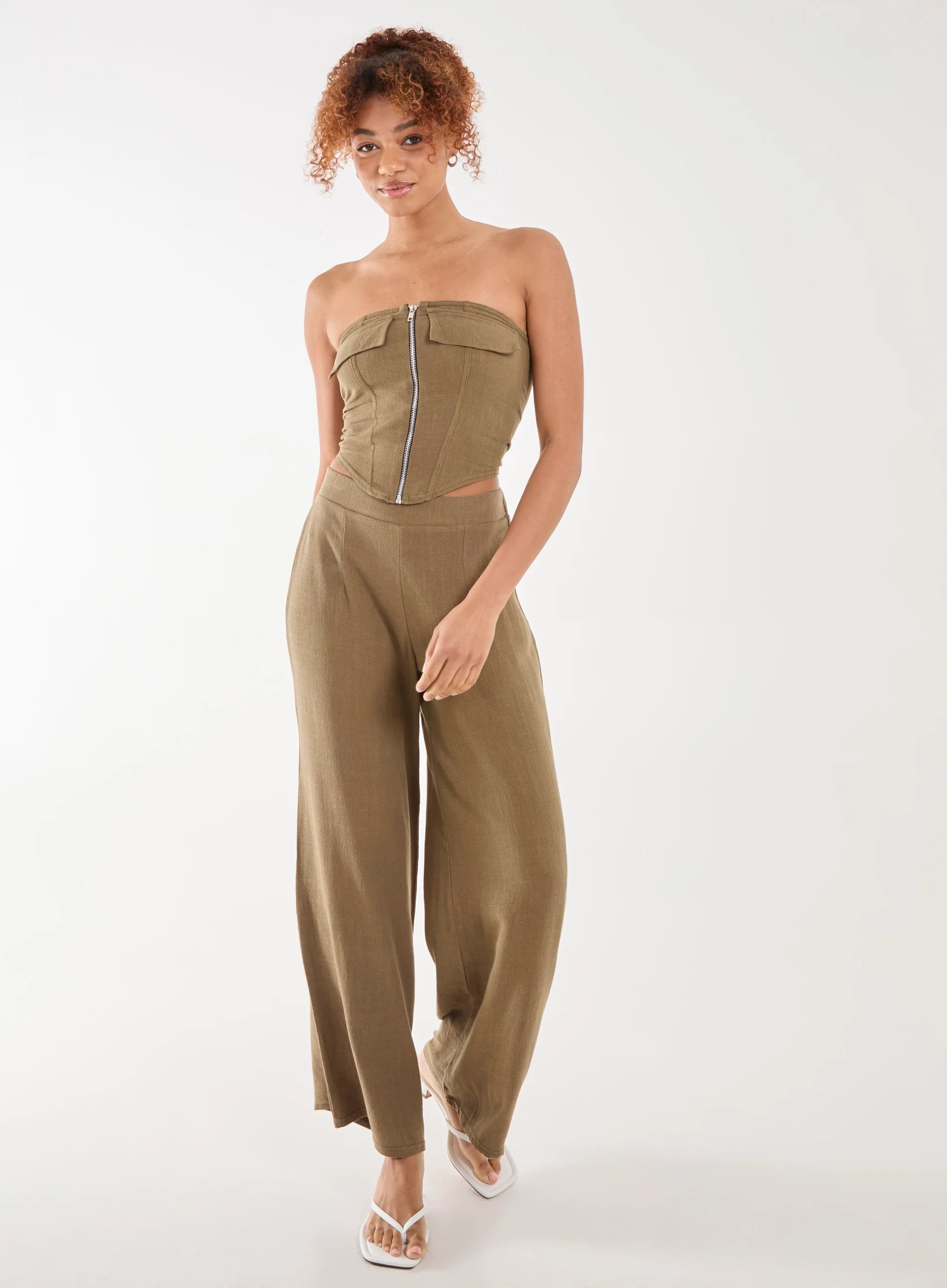 Linen Straight High Waist Trousers