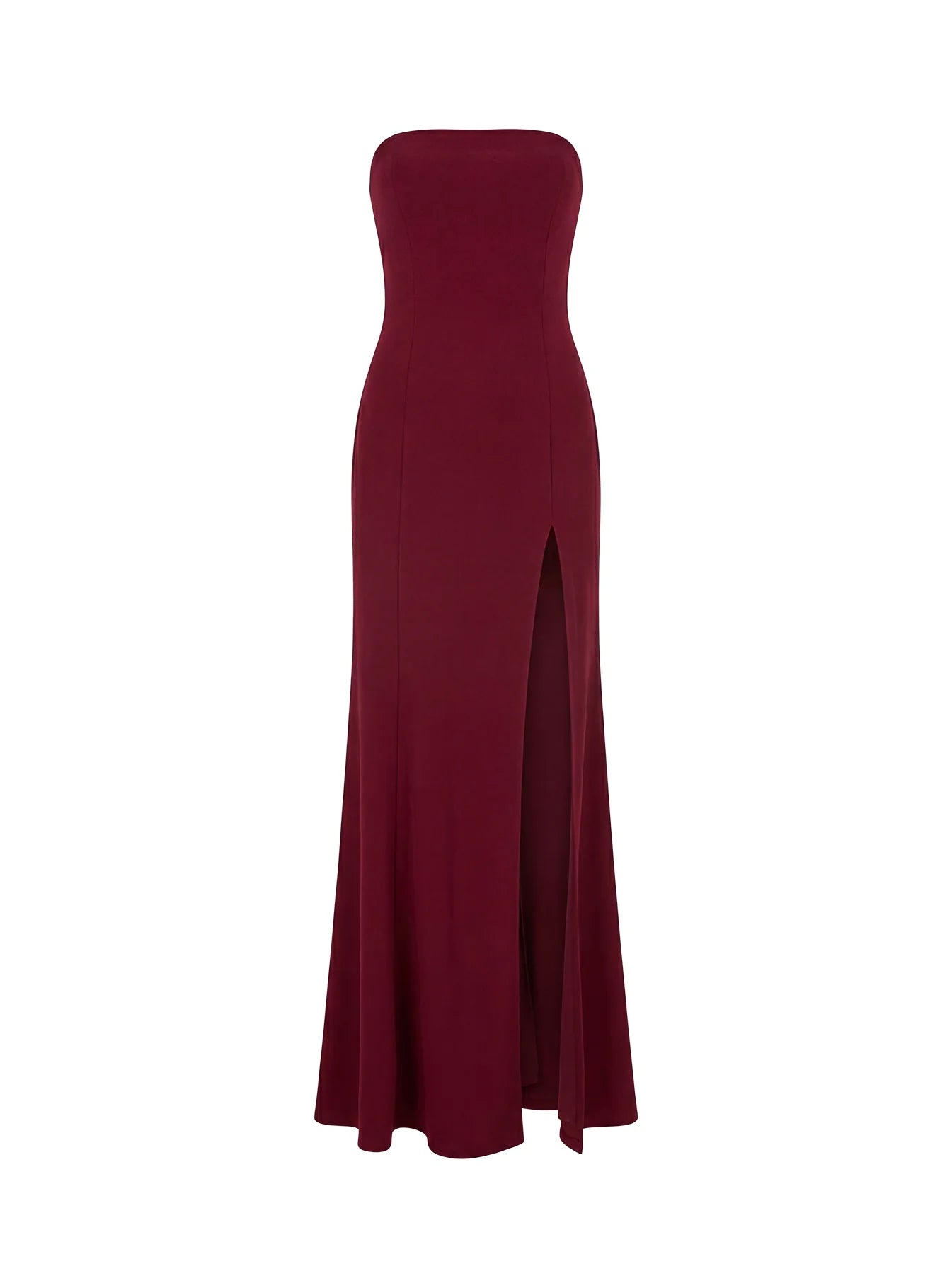 Diamanti Strapless High Slit Maxi Dress Burgundy