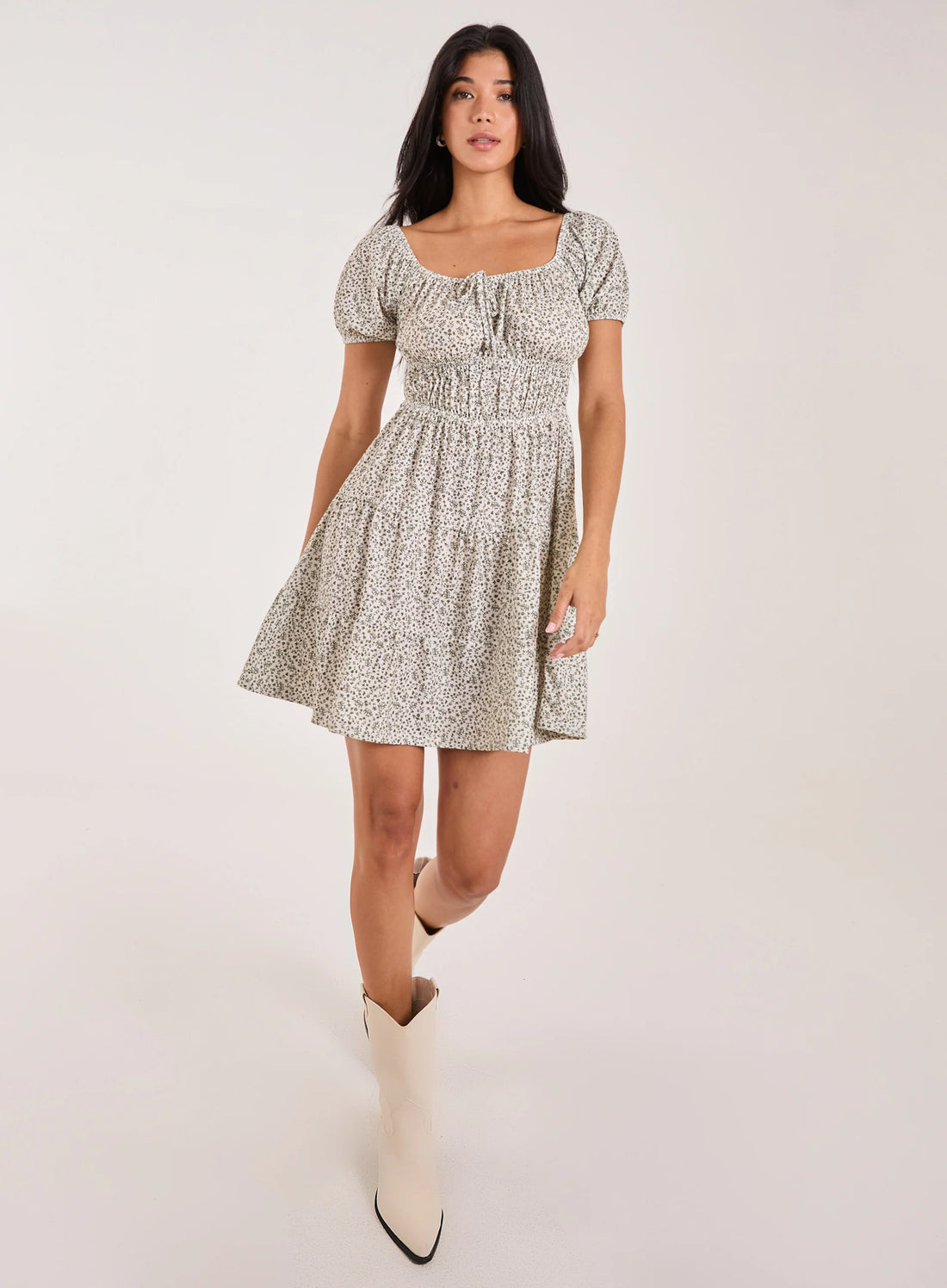 Puff Sleeve Tiered Mini Dress