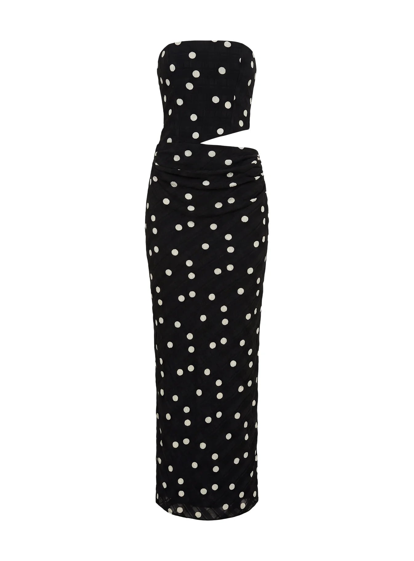 Jasira Strapless Drape Maxi Dress Black Polka Dot