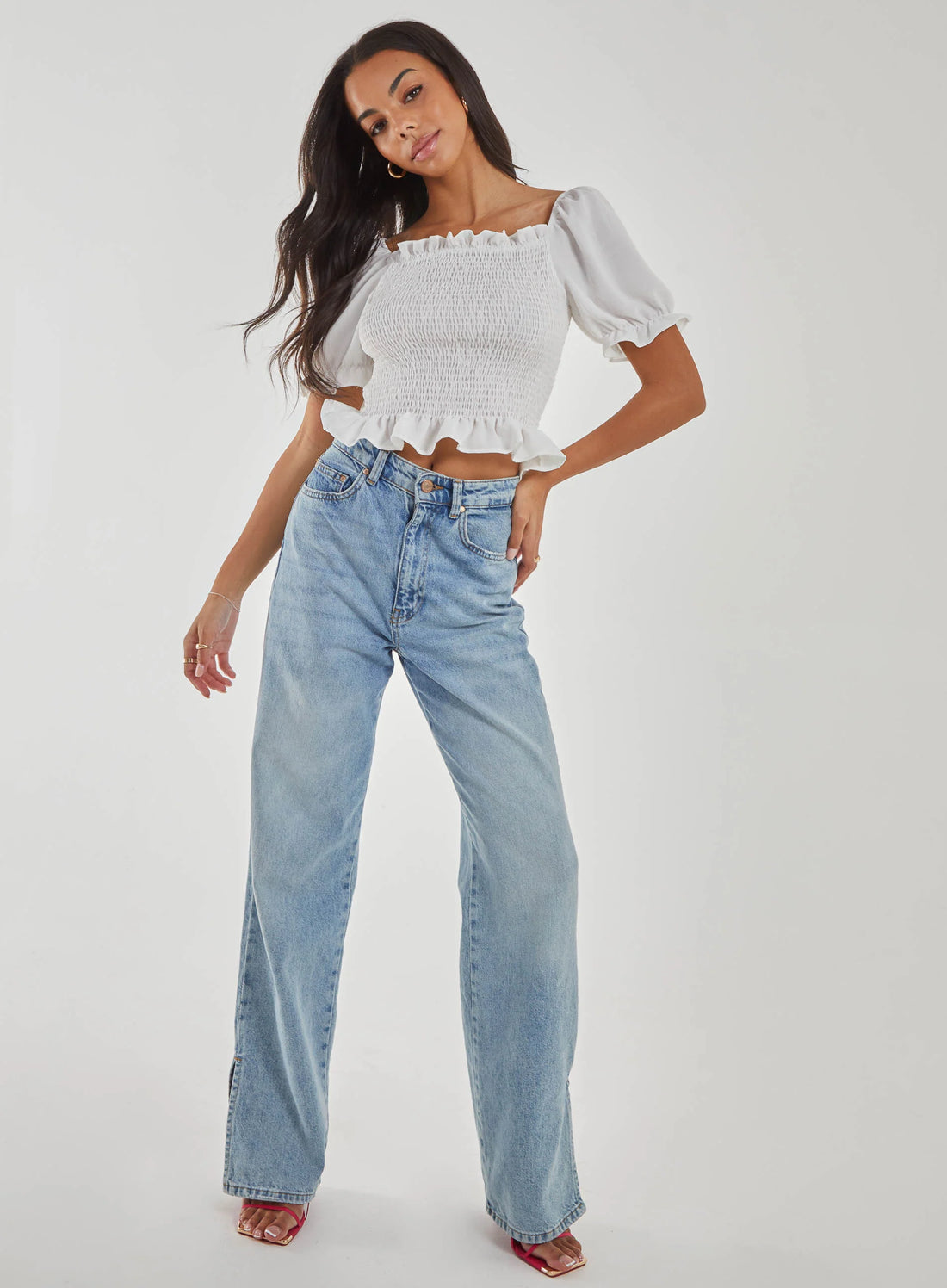 Puff Sleeve Square Neck Shirred Top