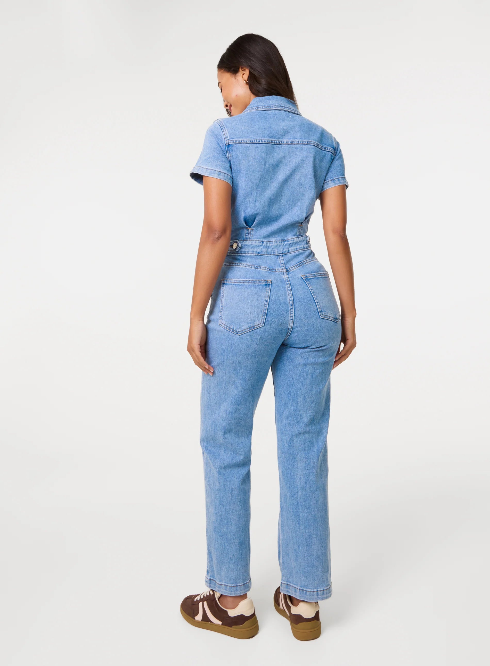 Short Sleeve Denim Jumpsuit