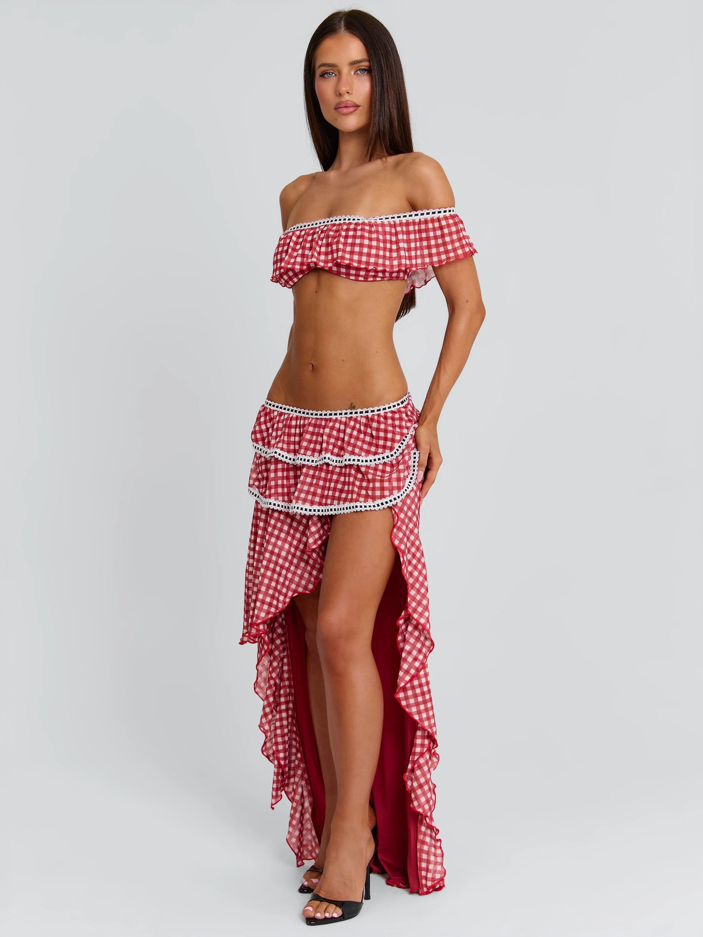 BETTY MAXI SKIRT RED GINGHAM
