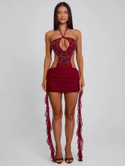 GERALDINE MINI DRESS BURGUNDY