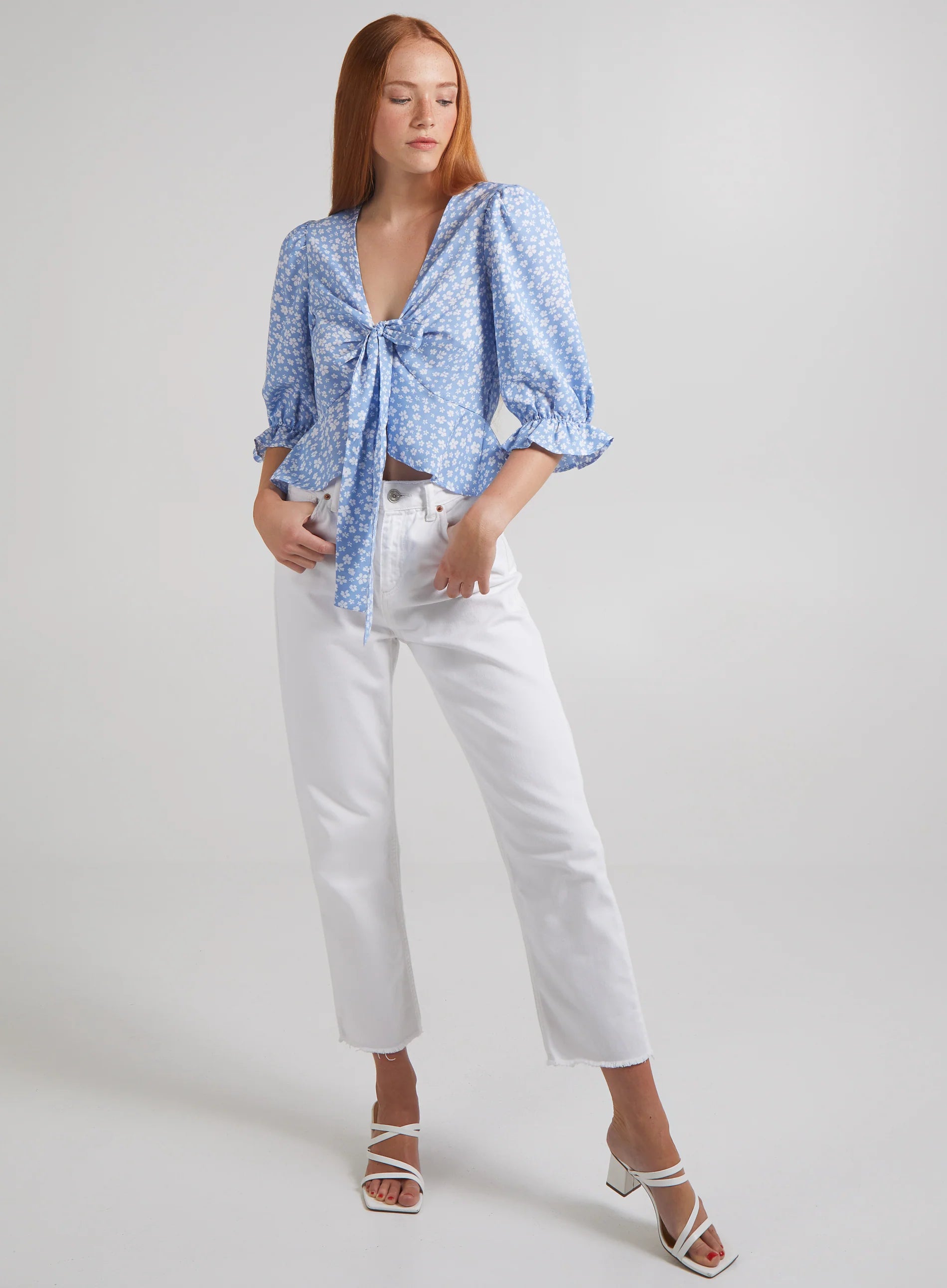Ditsy Print Tie Front Crop Top