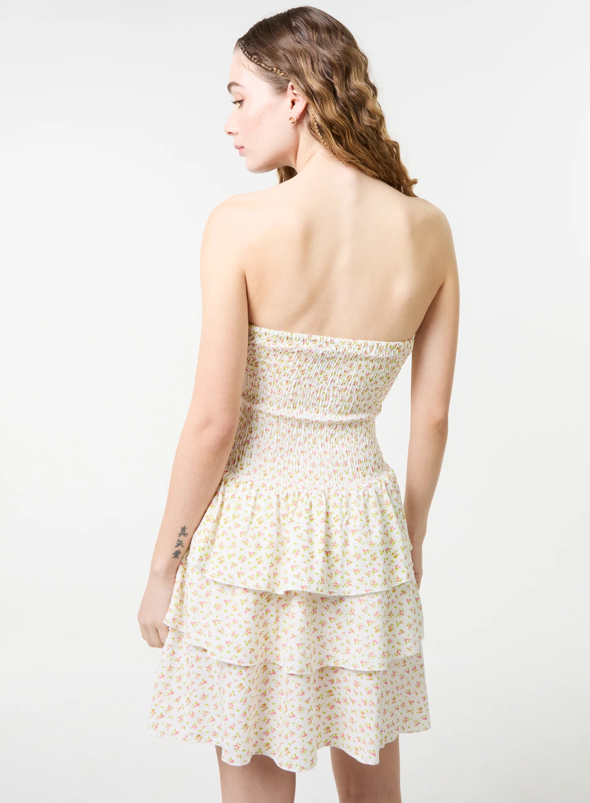 Ditsy Floral Ruched Cup Tiered Mini Dress