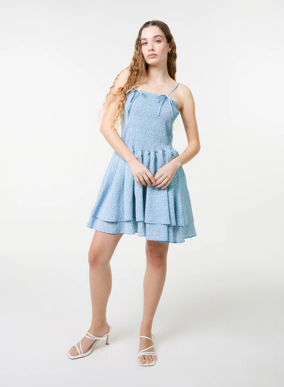 Shirred Ruffle Mini Dress